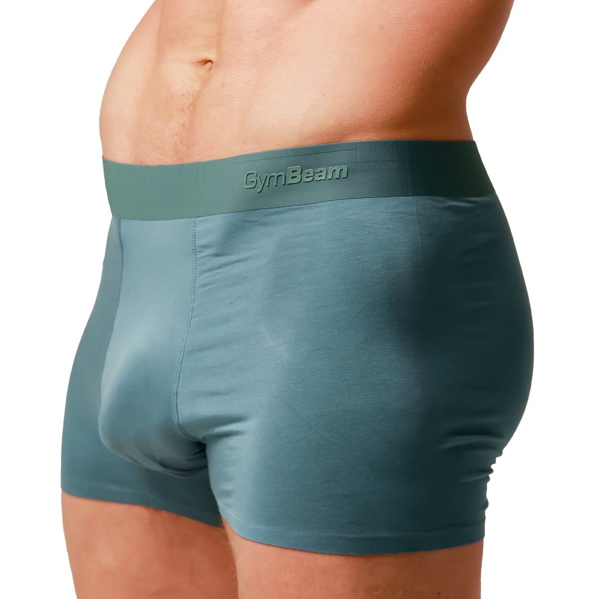 Detailansicht der Herren Boxershorts aus blauem Viskose-Elasthan-Mix.