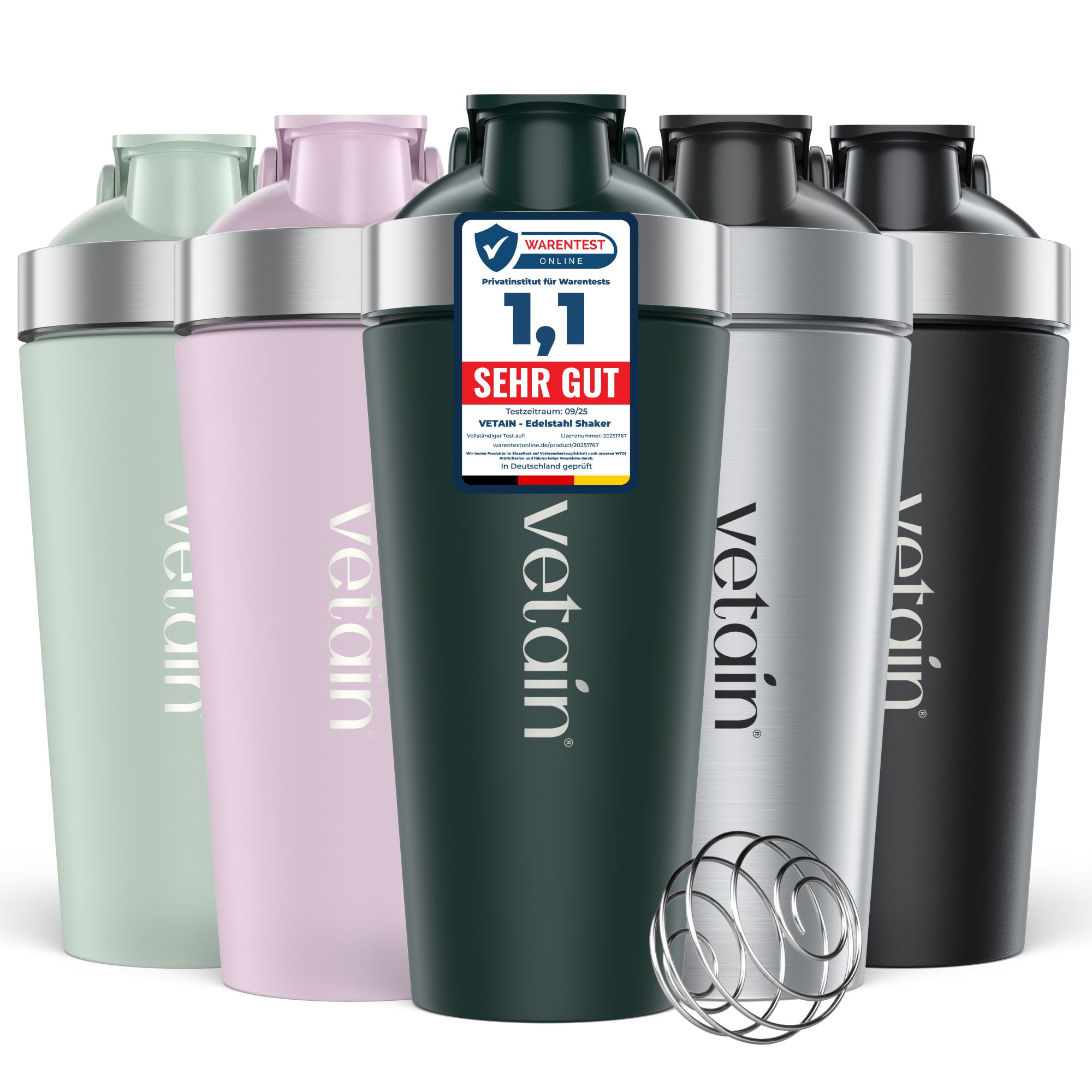 Vetain Edelstahl Shaker Proteinshake - 100% Auslaufsicher Mit Mixball Dunkelgrün 1 St Zubehör