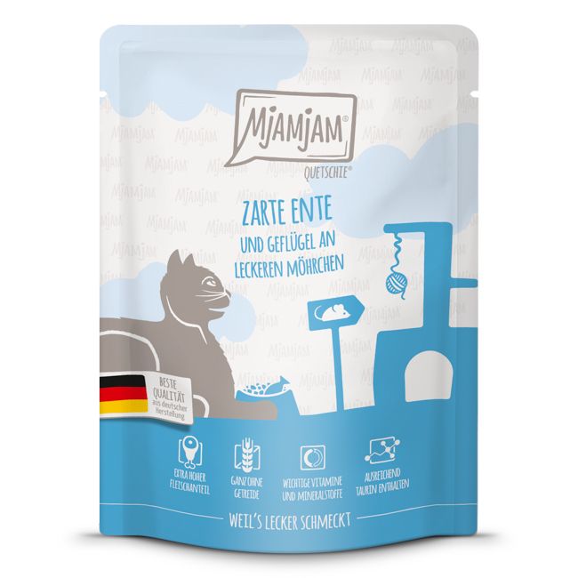 MjAMjAM - Quetschie zarte Ente & Geflügel an leckeren Möhrchen 300 g Futter
