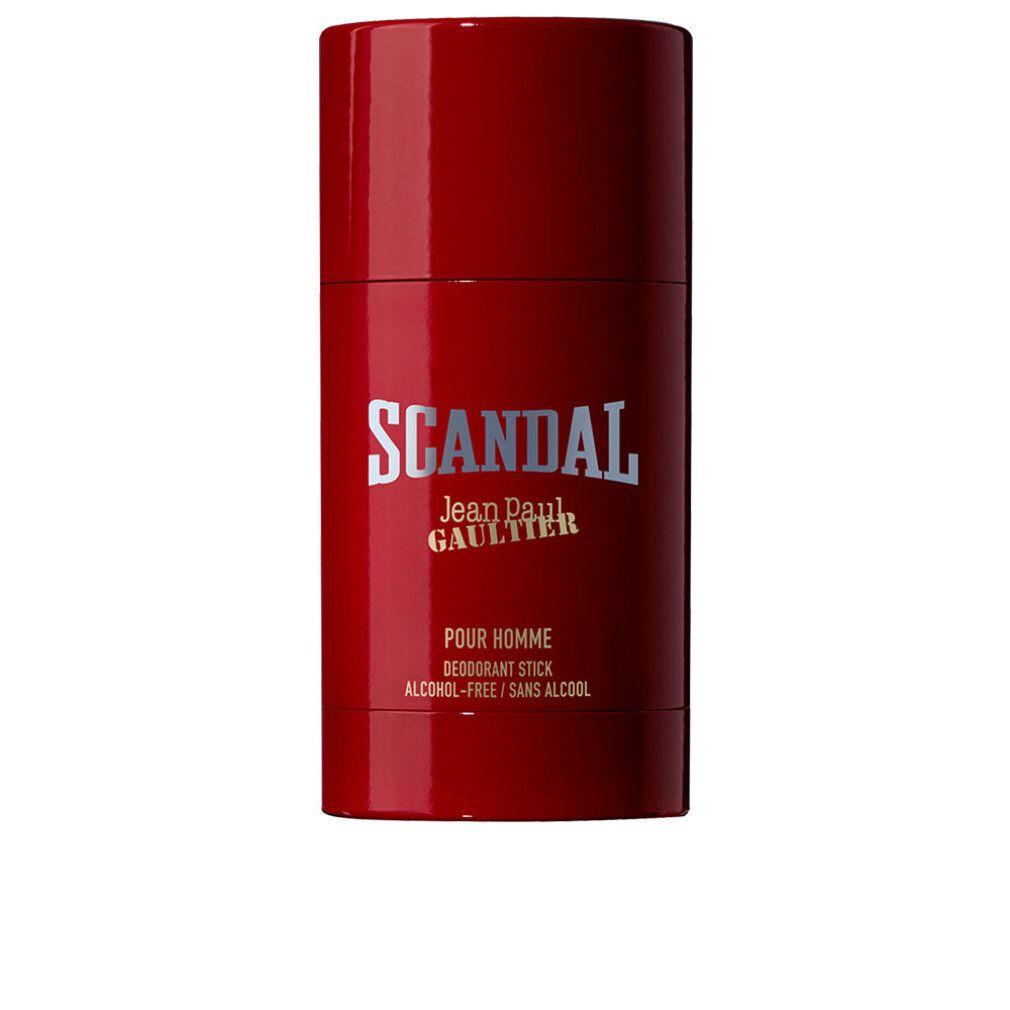 Roter Deostick mit Aufschrift SCANDAL, Jean Paul Gaultier. Pour Homme, Deodorant Stick, alkoholfrei.