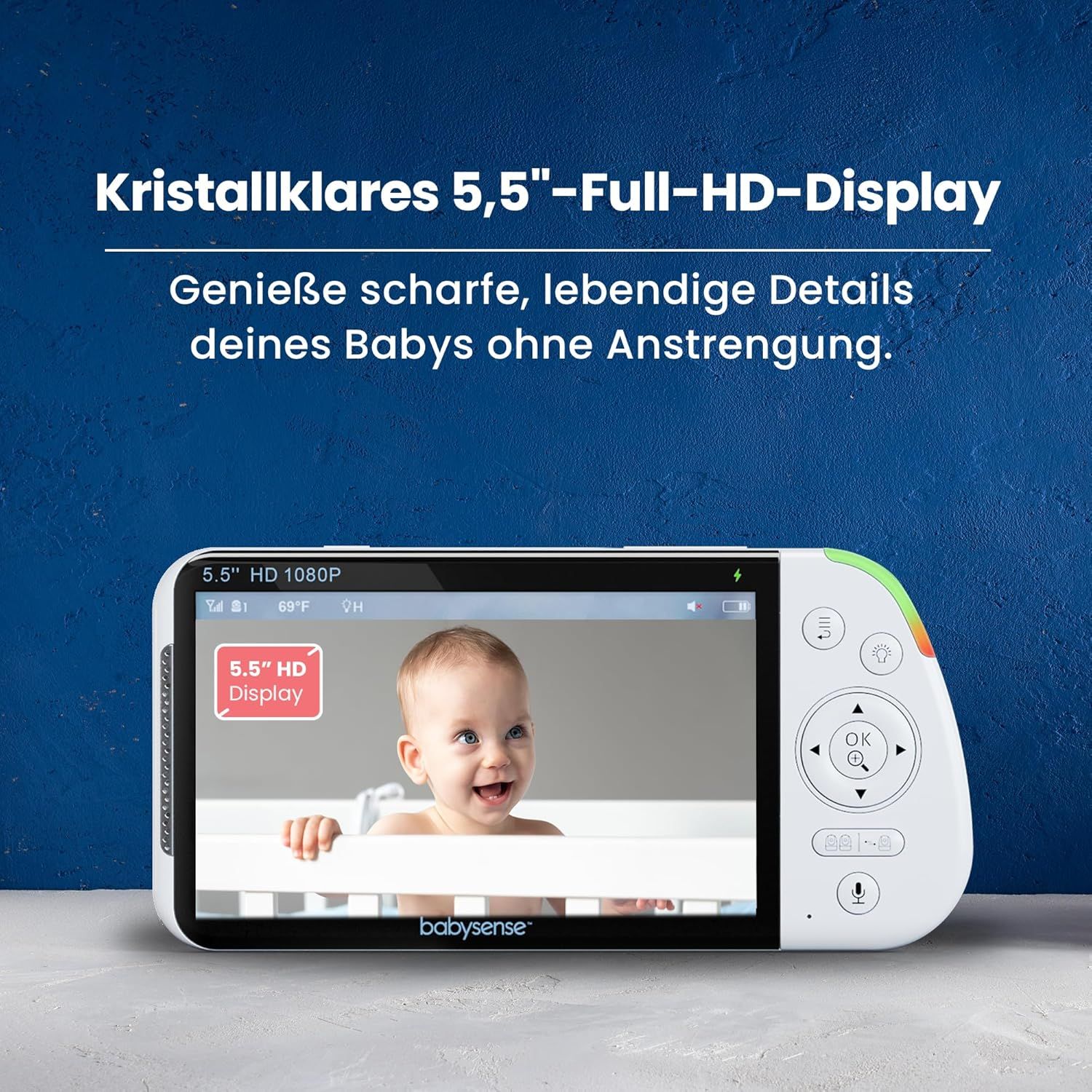 Babysense Full HD Split-Screen Babyphone mit 2 Kameras