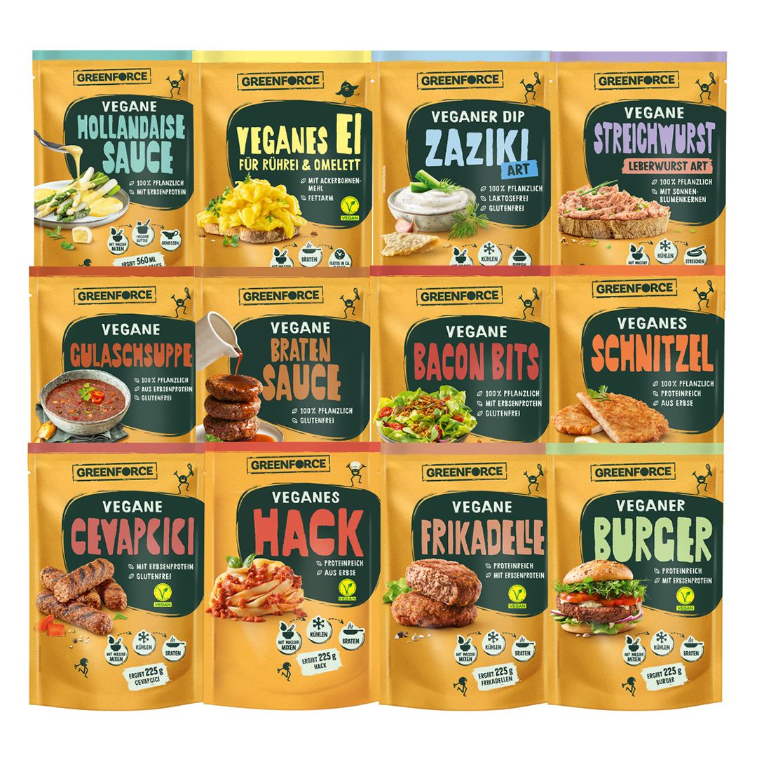 GREENFORCE Gourmet Box - Fleischersatz - Veganes Pulver auf Erbsenbasis