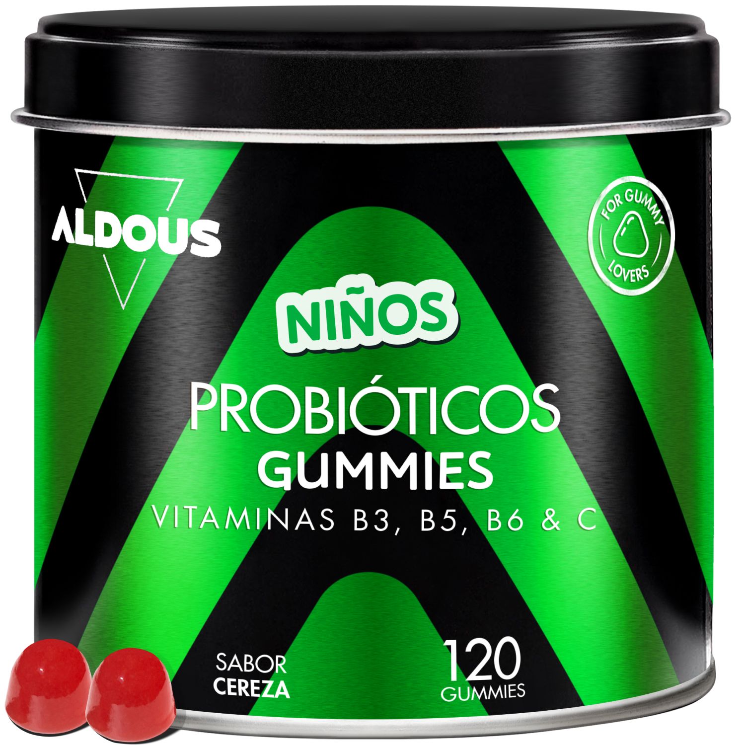 Aldous Kinder Probiotika Gummies in Dose, 120 Stück, Kirschgeschmack.