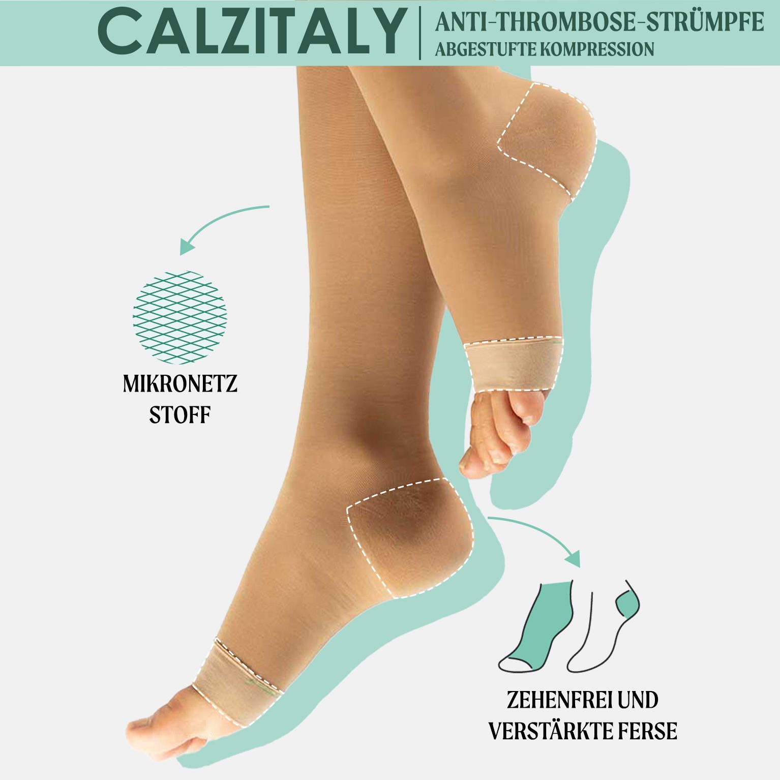 CALZITALY Anti-Thrombose halterlose Strümpfe, offene Spitze, starke Kompression, Made in Italy