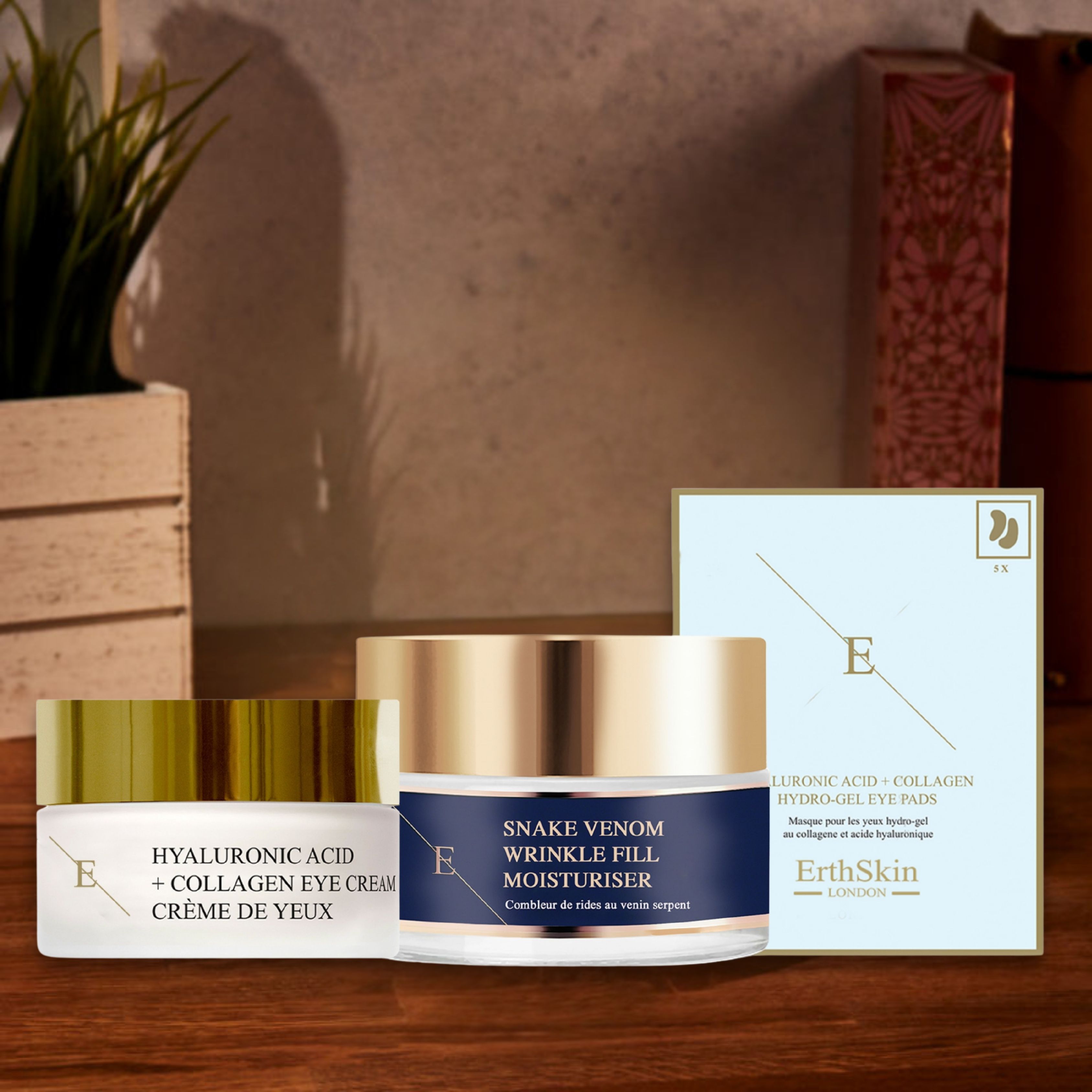 ErthSkin London Augencreme + Feuchtigkeitscreme zum Auffüllen von Falten   + Augenpads set