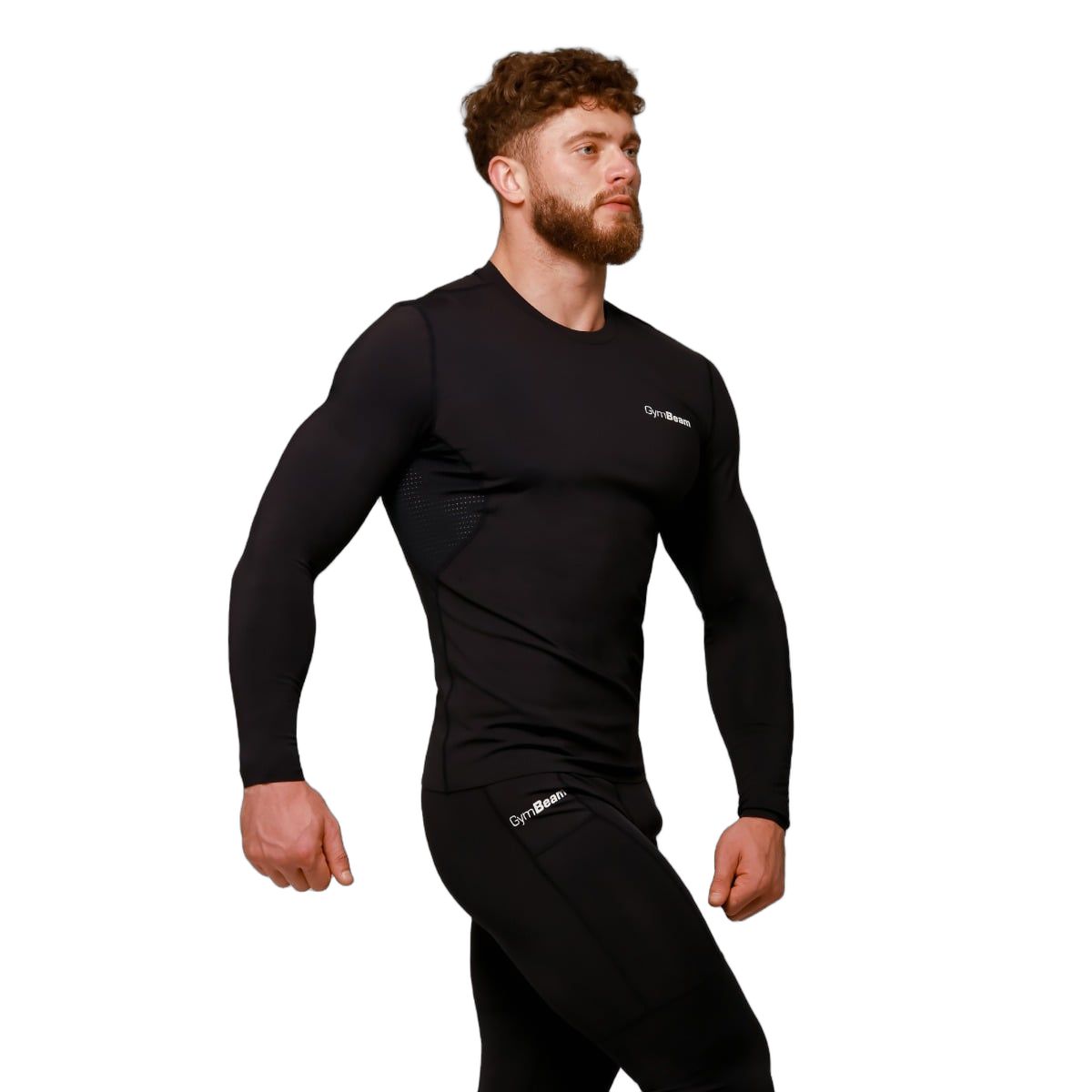 GymBeam T-Shirt Herren Slim Langarm mit mittlerer Kompression Schwarz