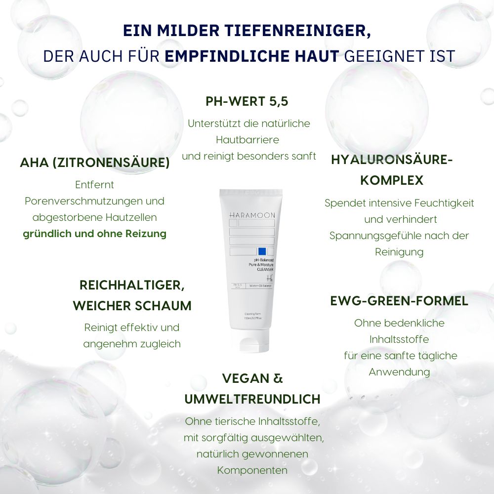 HARAMOON Veganer pH-milder Reinigungsschaum mit Hyaluronsäure