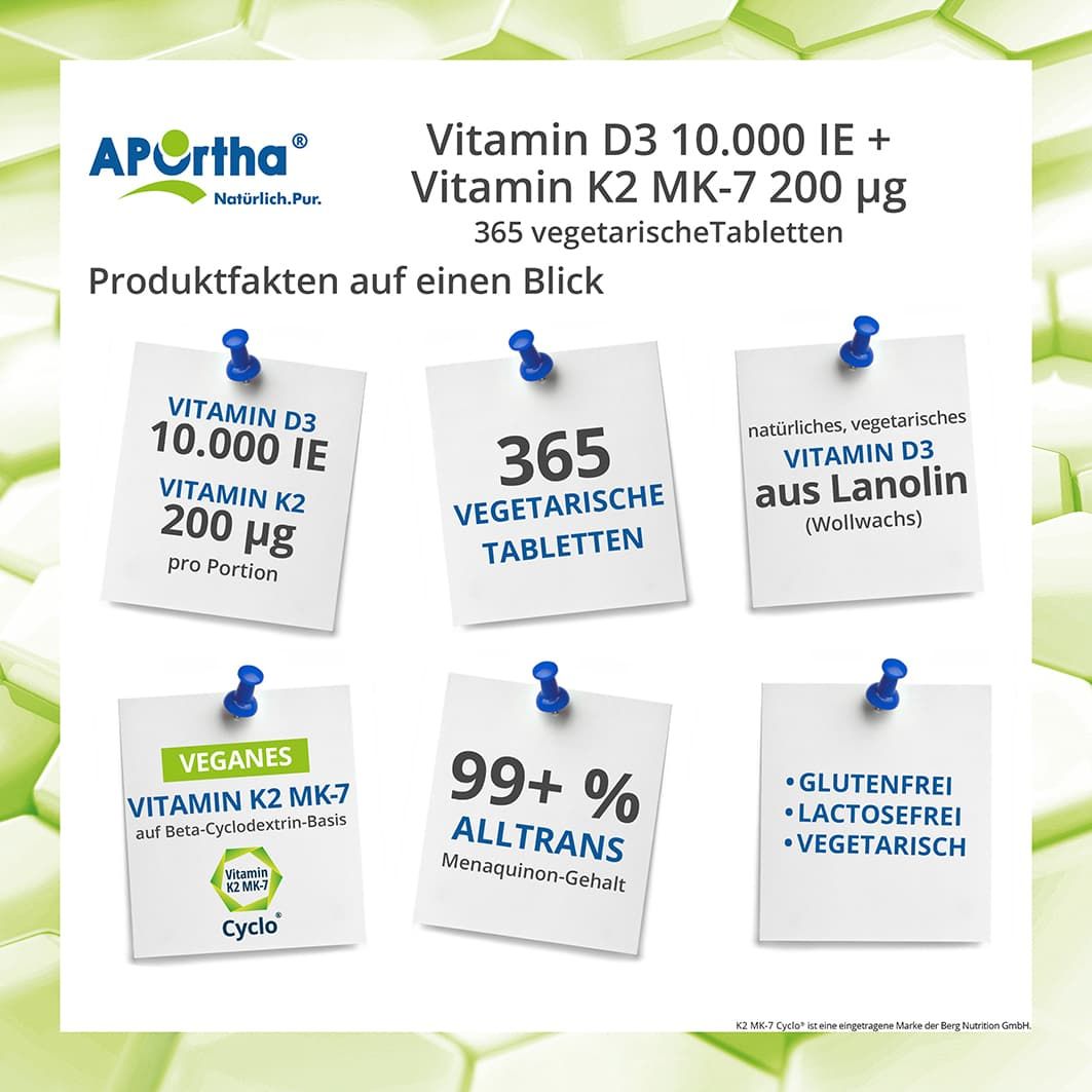 APOrtha® Vitamin D3 10.000 IE + Natto Vitamin K2 MK-7 Cyclo® Tabletten - 200 µg