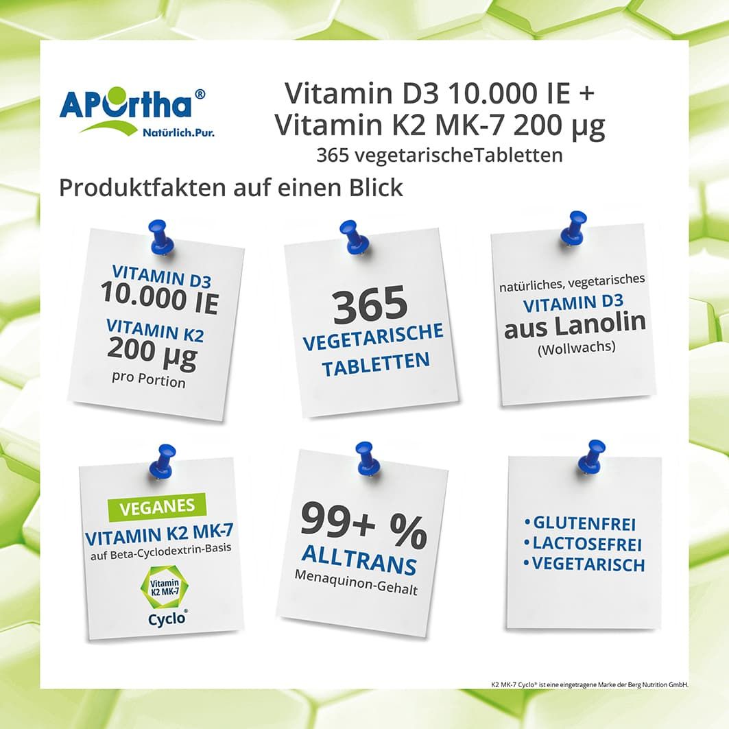 Vitamin D3 10.000 I.E.+Natto K2 200 µg Tabletten 365 St