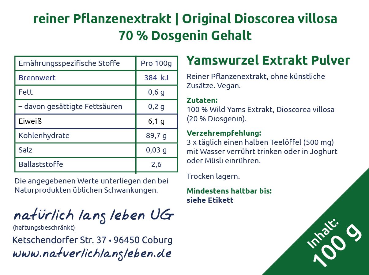 natürlich lang leben Yamswurzel Extrakt Pulver (Wild Yams) 100 g