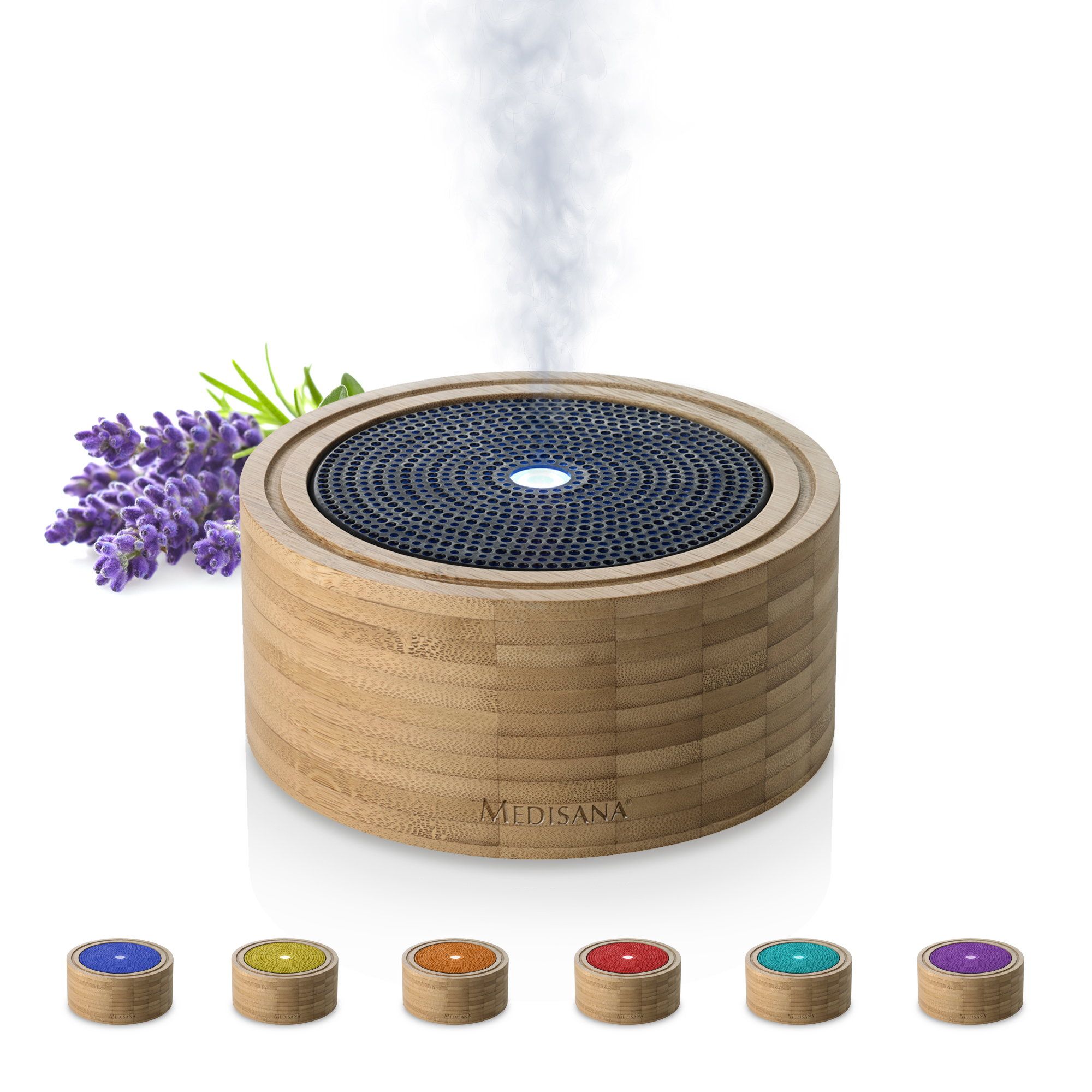 medisana AD 625 Aroma Diffuser aus Bambus | Timerfunktion | Wellness-Licht in 5 Farben | Für Duftöle