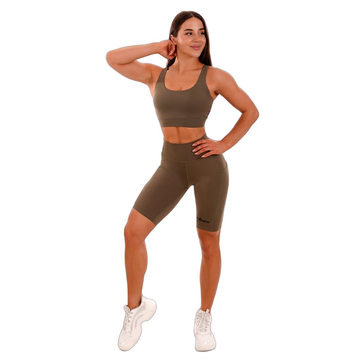 GymBeam Biker Shorts Damen Slim mit Taschen in Oliv