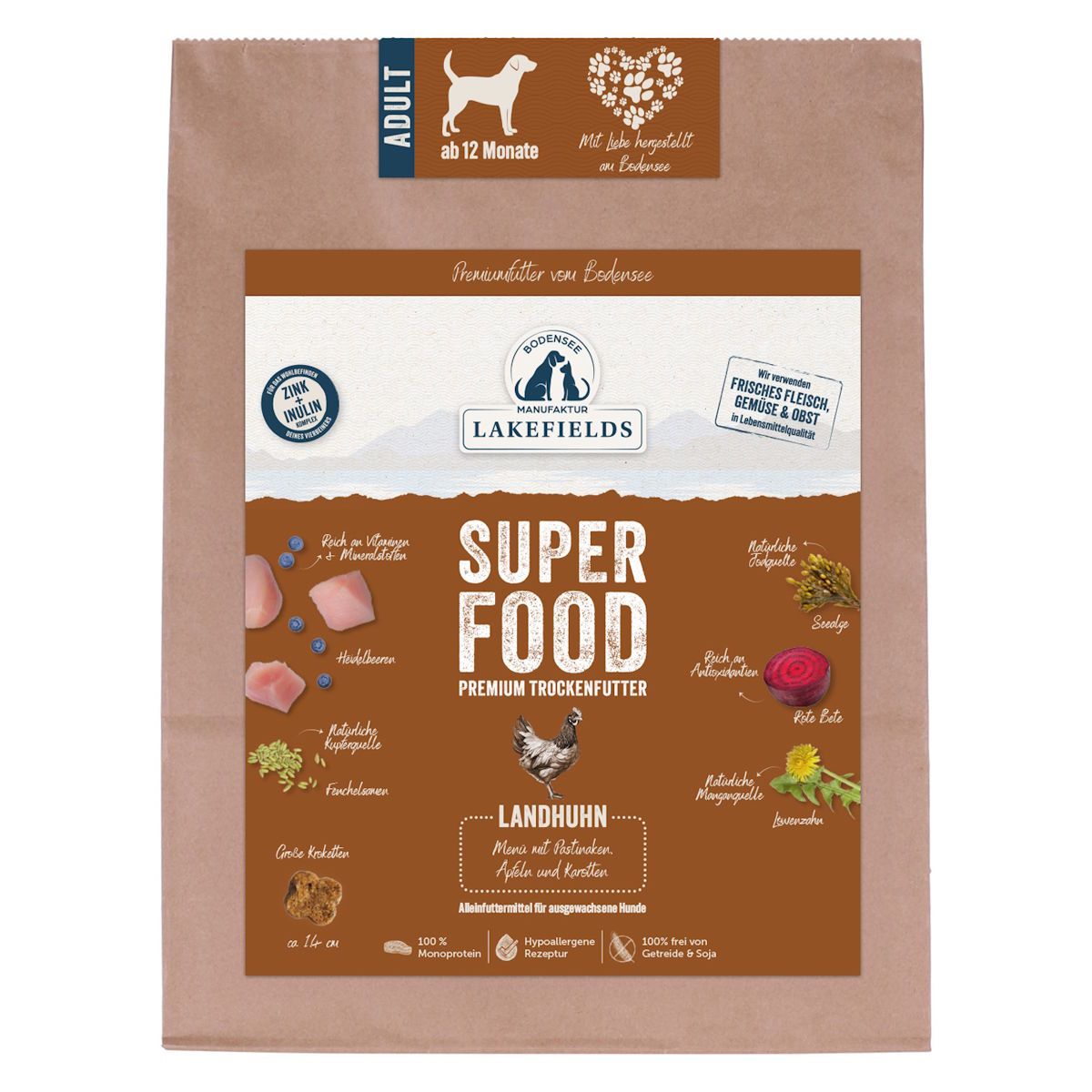 Lakefields - Superfood Premium Hundefutter Landhuhn Komplettmenü 1000 g