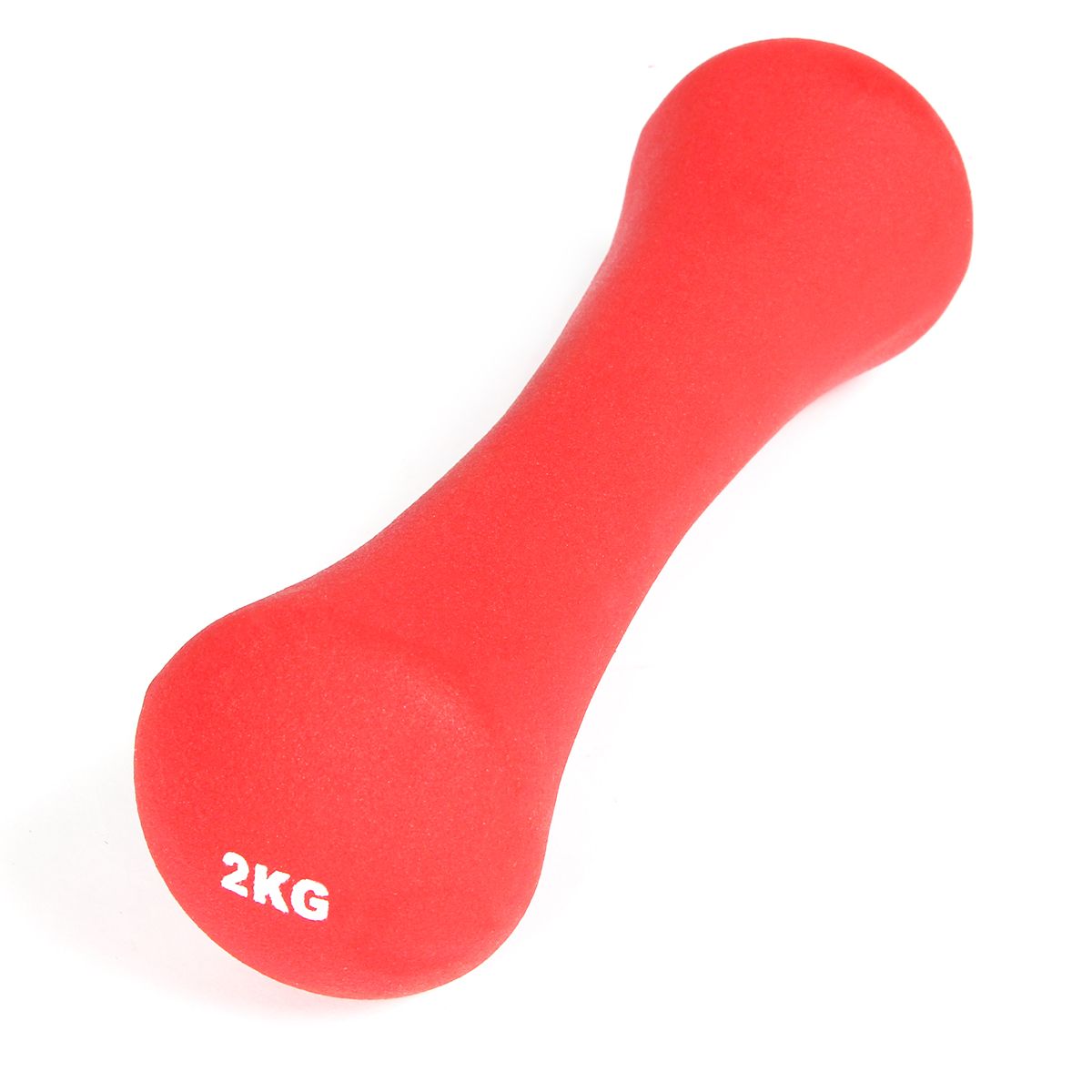 Rote Mini-Neoprenhantel. 2 kg Gewicht. Hantel mit zwei runden Enden und einem schmaleren Griff.
