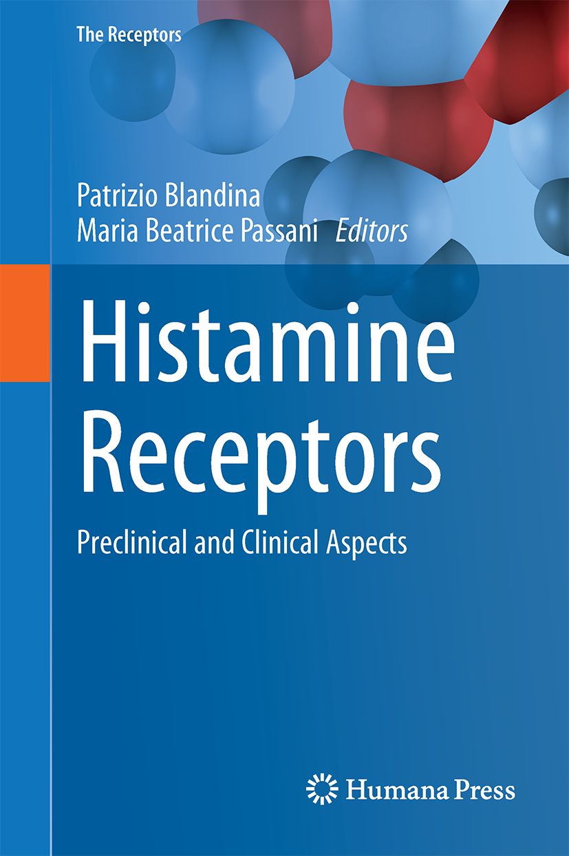 Buchcover: "Histamin-Rezeptoren". Autoren: Patrizio Blandina, Maria Beatrice Passani. Verlag: Humana Press. Titel in weißer Schrift auf blauem Hintergrund.