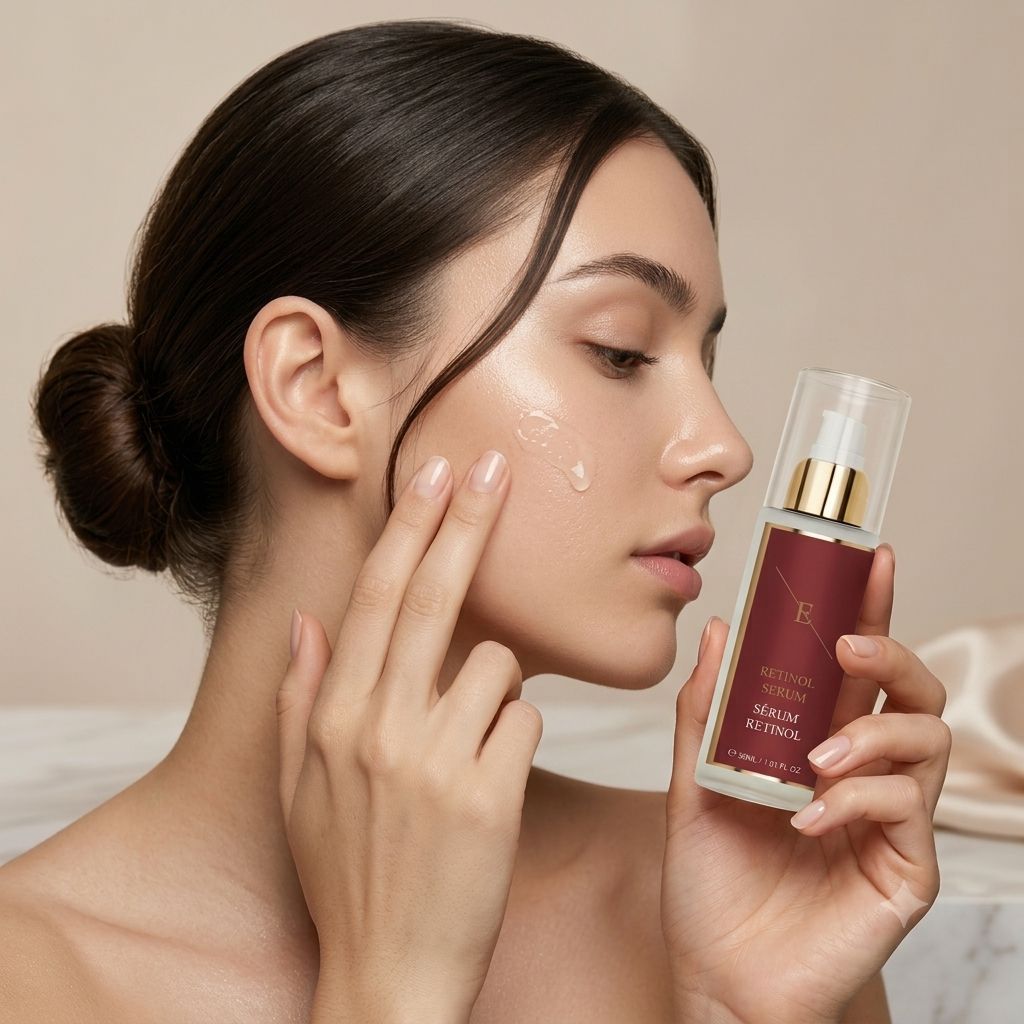 Frau trägt ErthSkin London Retinol Serum auf.