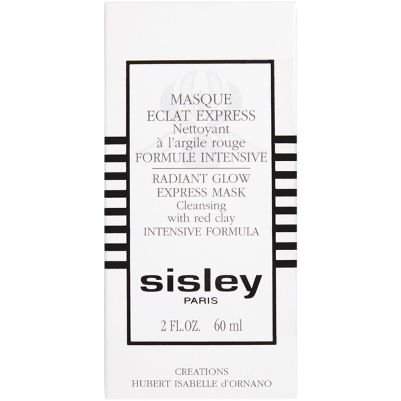Sisley Masque Éclat Express Verpackung. Weiße Schachtel mit Produktbezeichnung, Marke und Text.