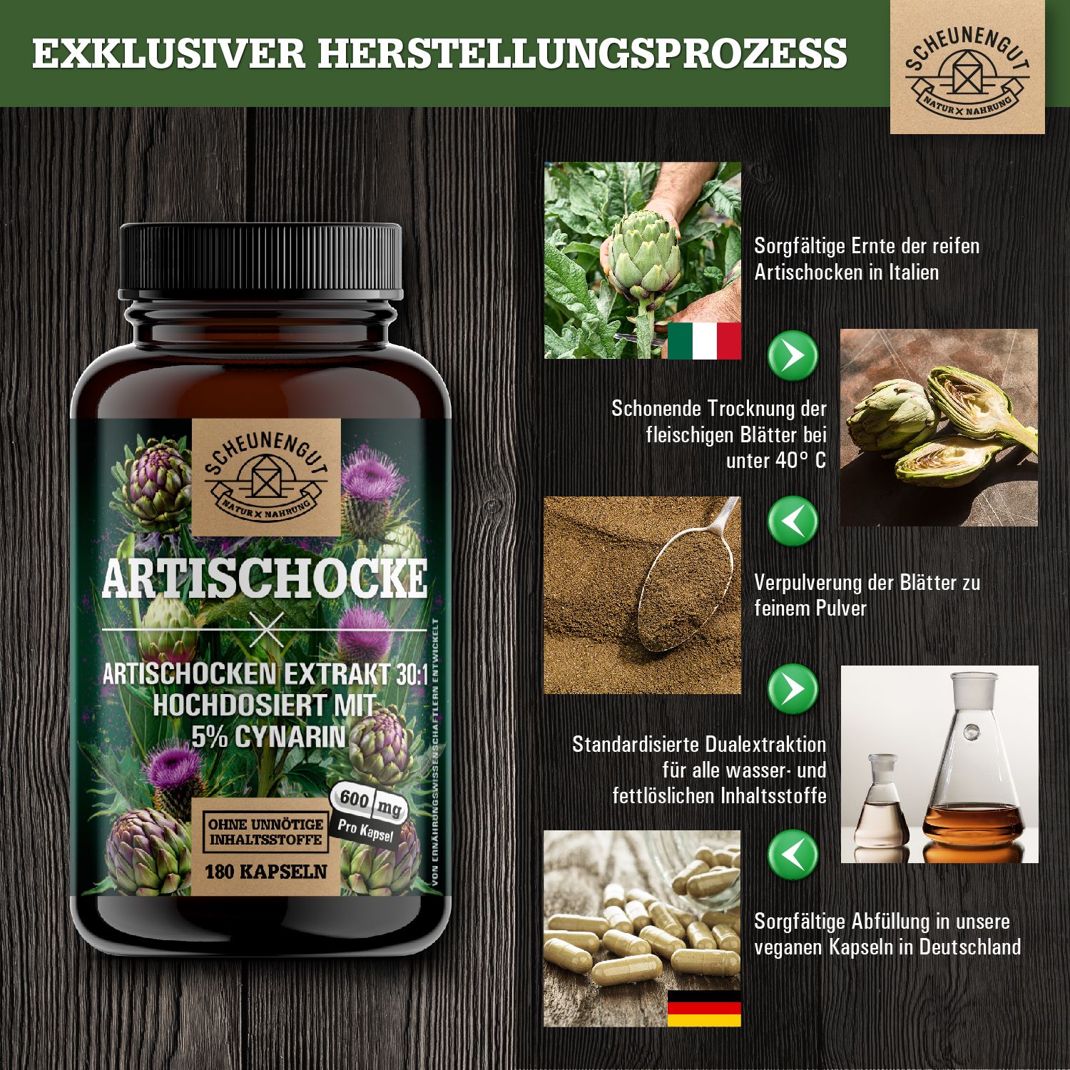 Scheunengut® Artischocken Extrakt 30:1 | Hochdosiert mit mindestens 30mg Bitterstoffen | 100% rein