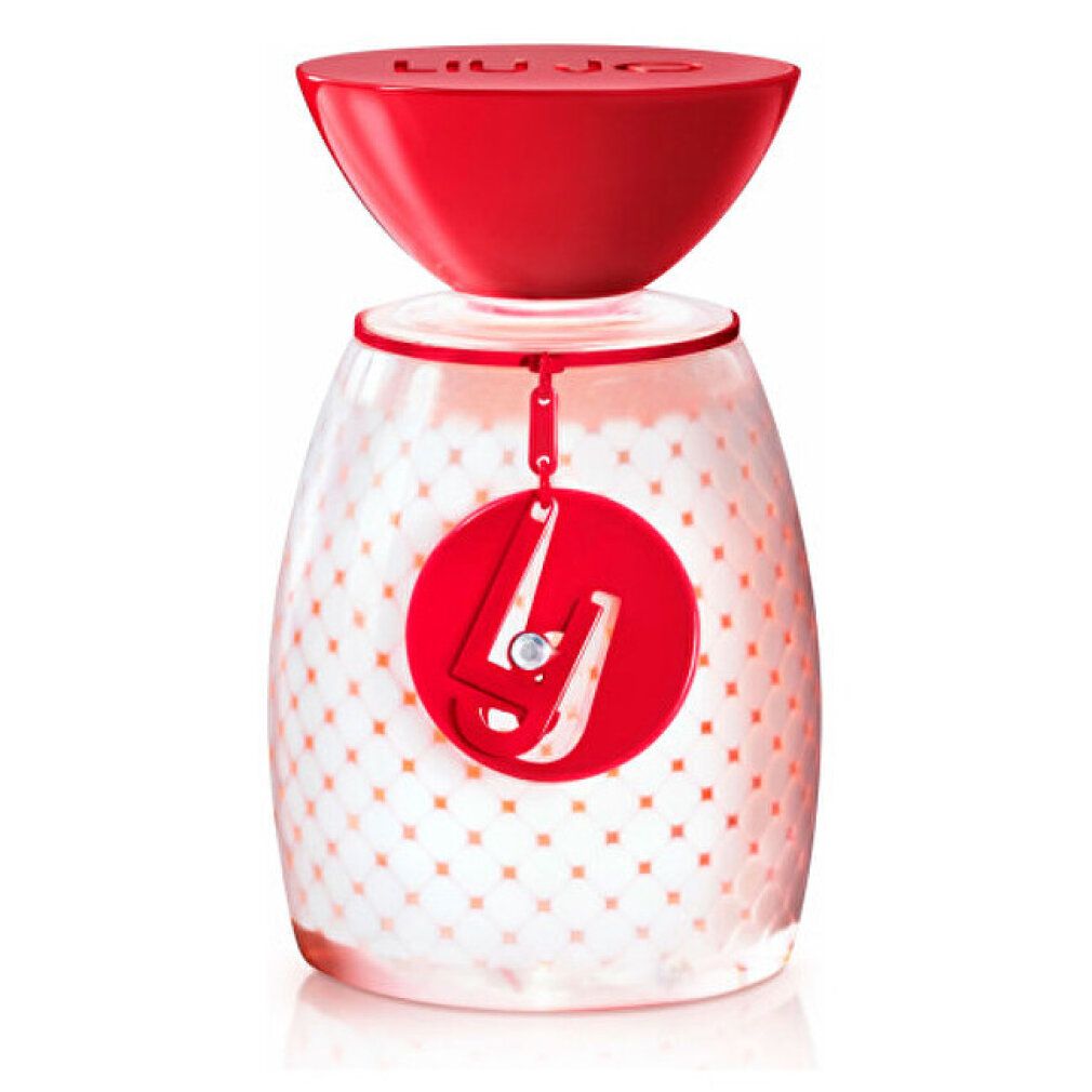 Flakon Lovely U Liu Jo. Roter Deckel, weißer Flakon mit rotem Logo. Flakon mit rotem Logo.