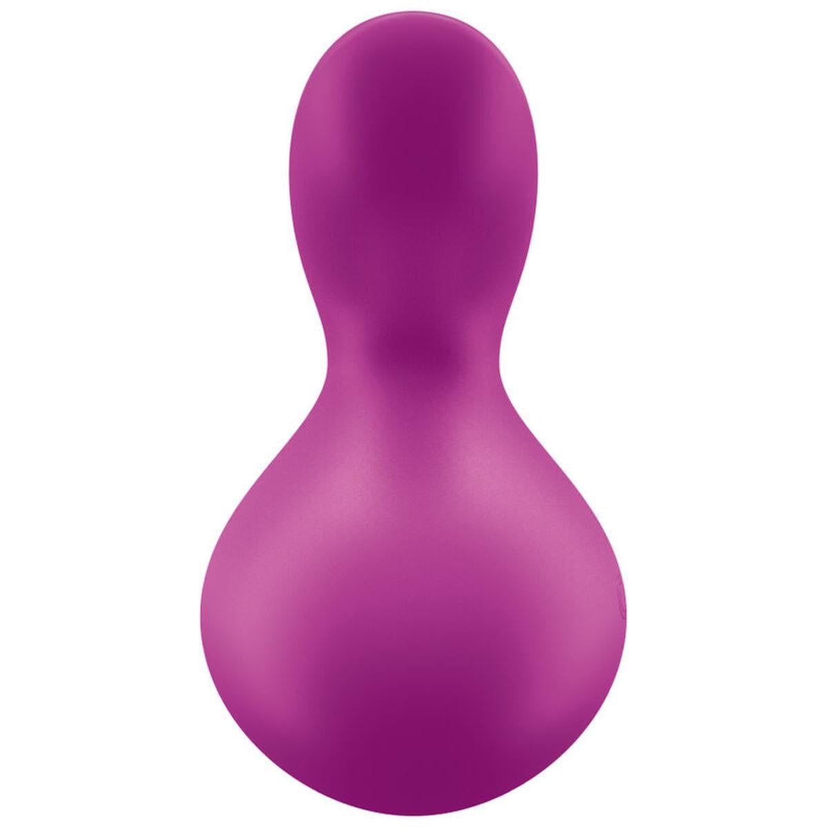 Lila Auflegevibrator. Tropfenförmig mit schmalem Hals und rundem Körper.