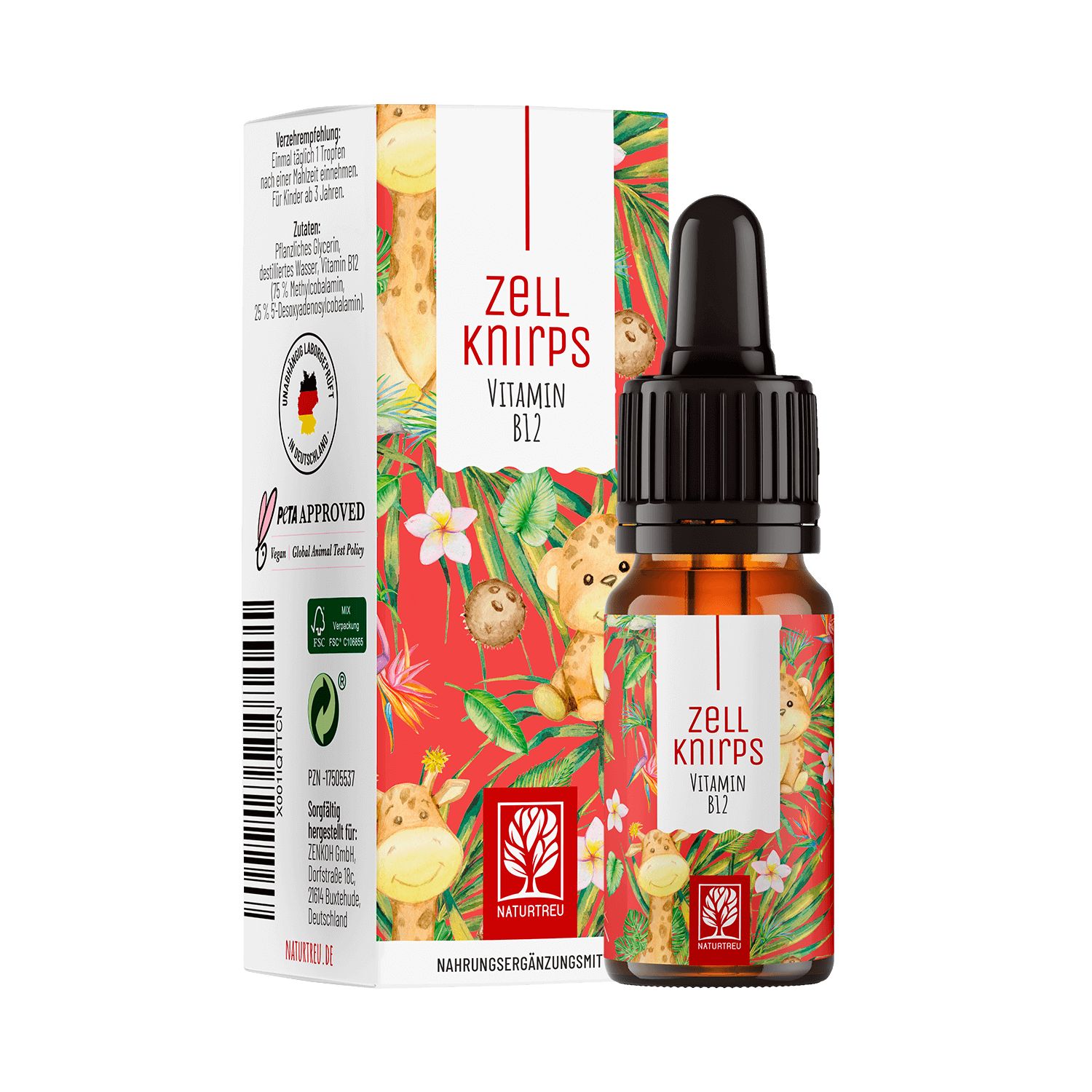 Vitamin B12-Tropfen für Kinder ab 3 Jahren 100% ohne Alkohol & Vegan - Zellkind Naturtreu® 10 ml Tropfen