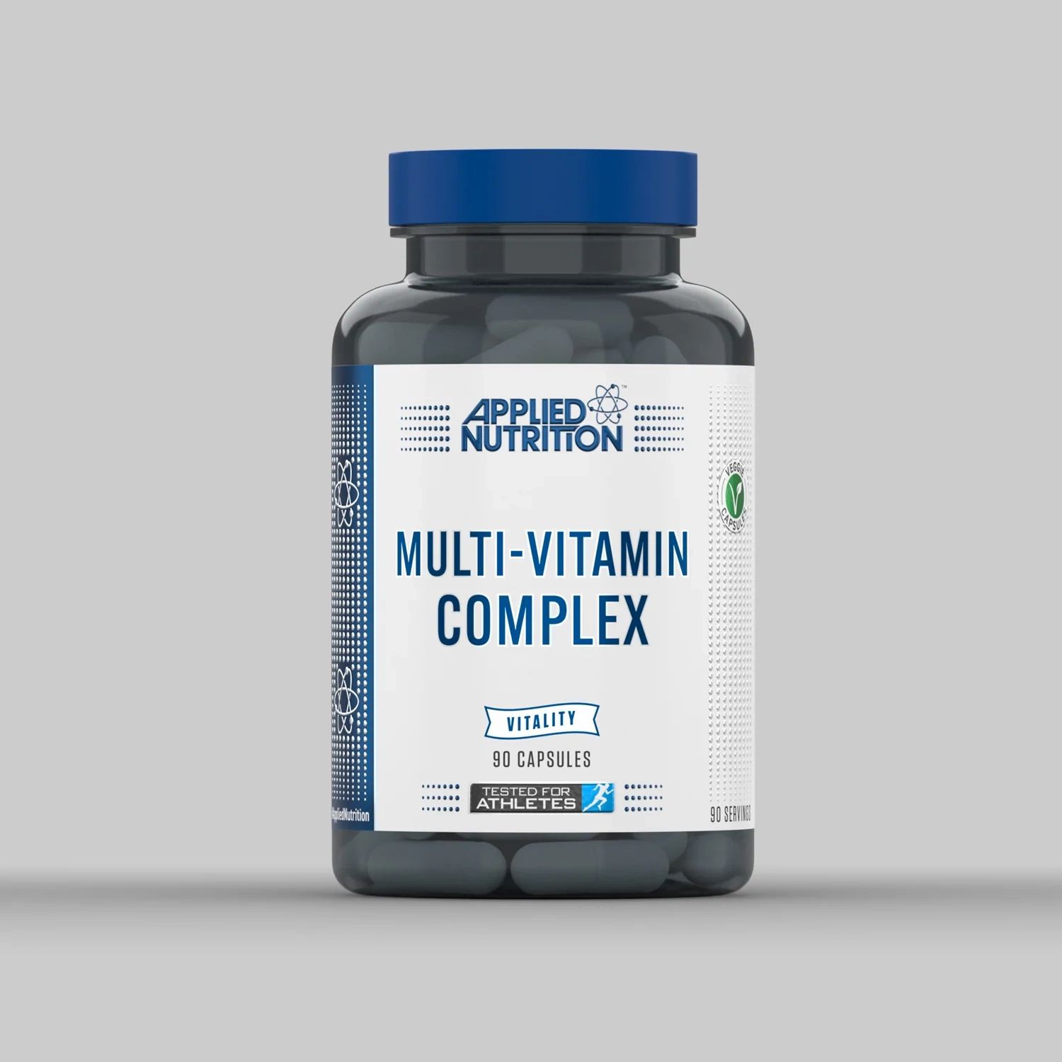 Flasche mit Applied Nutrition Multi-Vitamin Complex Kapseln, 90 Stück.