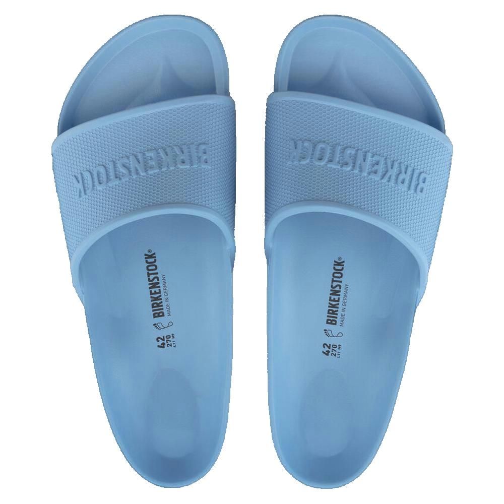 Due sandali Birkenstock azzurri. Marchio in rilievo sulla fascia. Taglia 42.