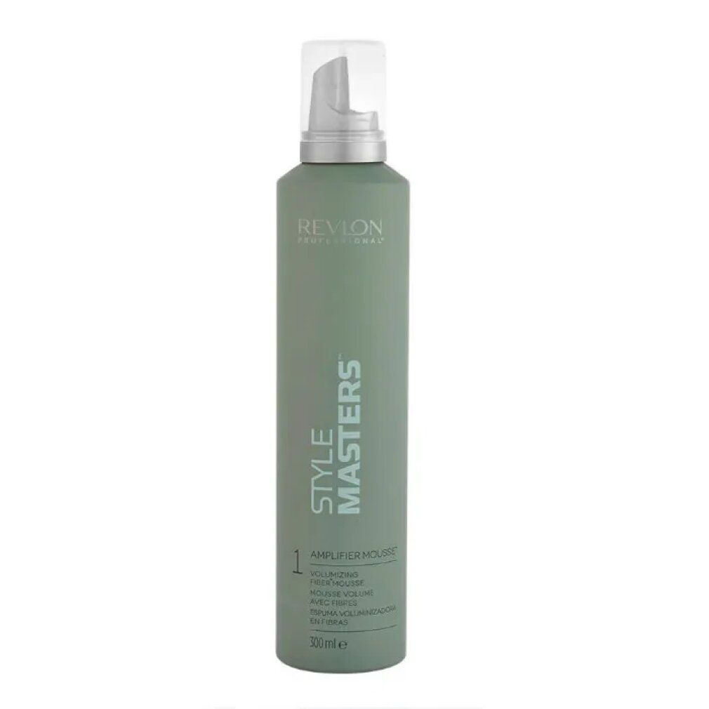 Grüne Flasche mit Sprühkopf. Aufschrift: Revlon Professional, Style Masters, Amplifier Mousse. Volumenangabe: 300ml.