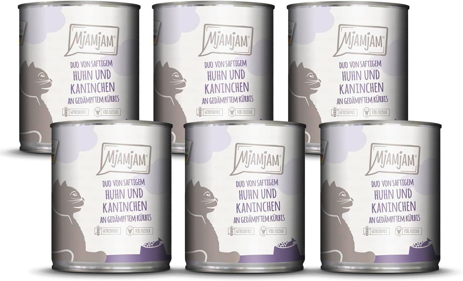 MjAMjAM - DUO von saftigem Hühnchen & Kaninchen an gedämpftem Kürbis 6x800 g Futter