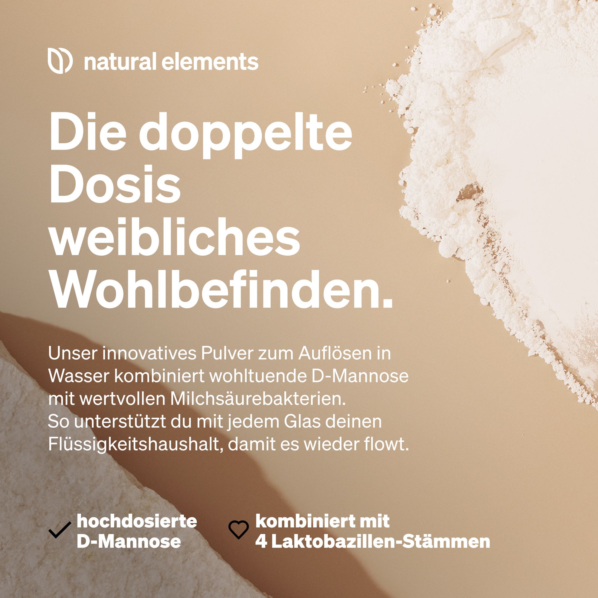 natural elements Flora-21® Plus mit D-Mannose – 4 Laktobakterien-Stämme – 4 Mrd. KBE – Dosierlöffel