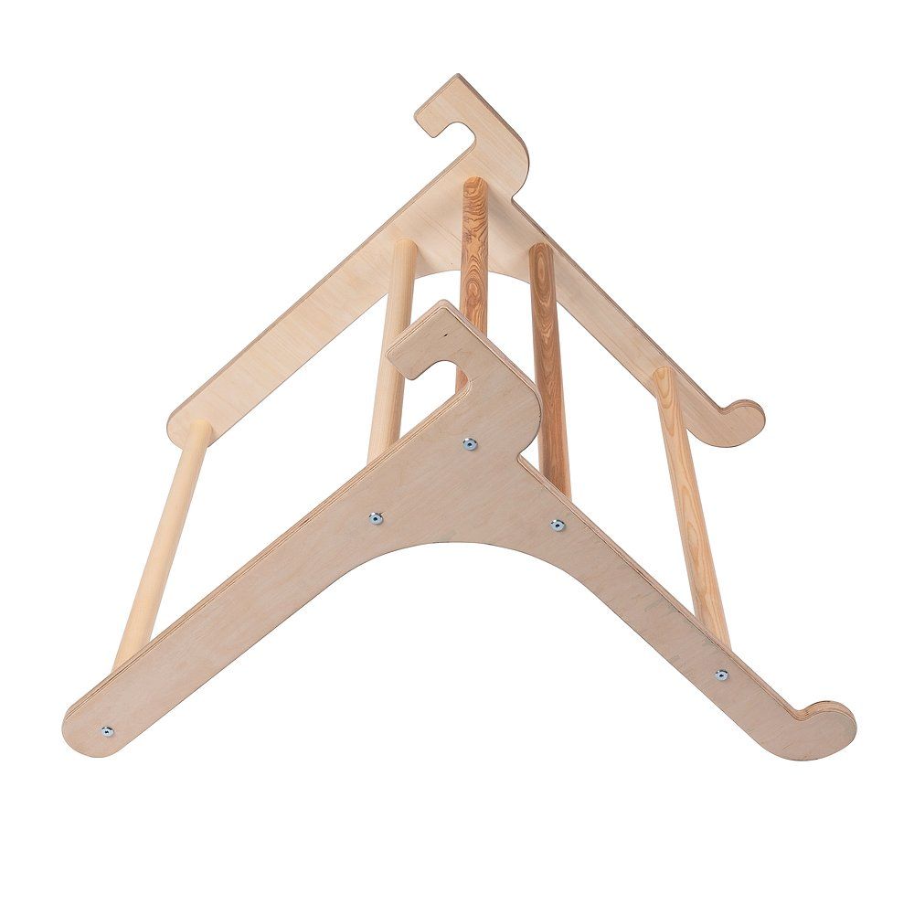 Klimmzugbügel Multi aus Holz. Holzrahmen mit Griffen und Stangen. Schrauben sichtbar.