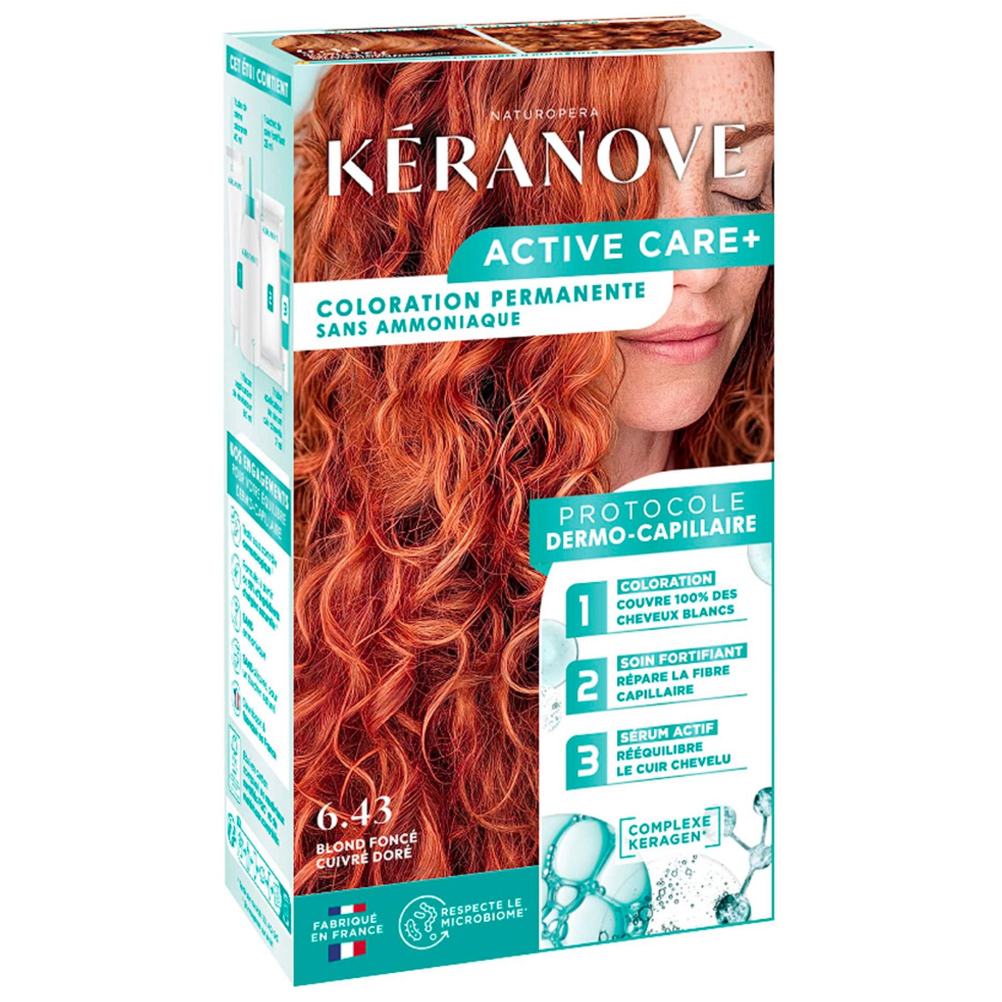 Kéranove Active Care+ Permanente Coloration (Haarfärbung : 6.43 Dunkelblond Goldenes Kupfer) 9,2x4,8x16,2 cm