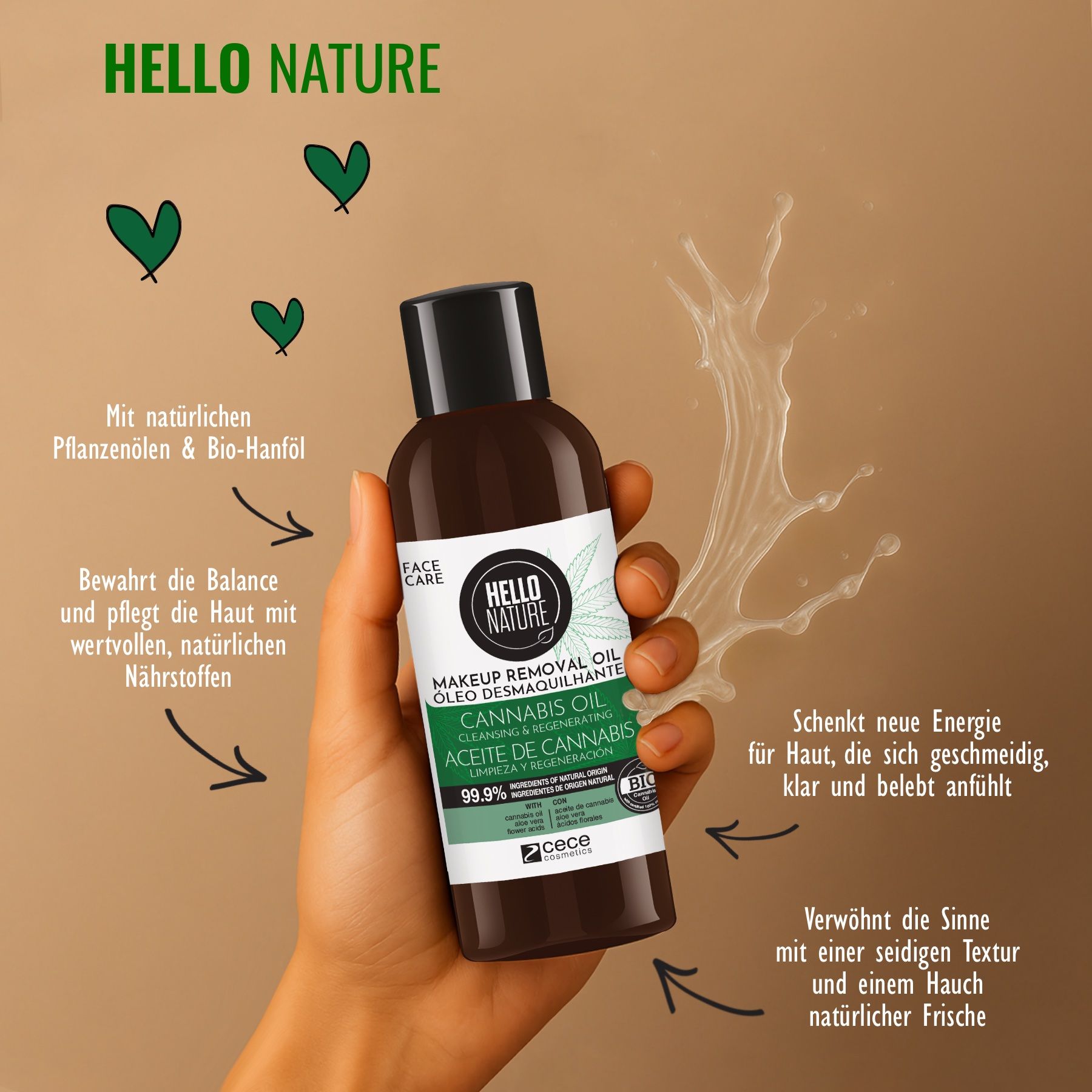 Hello Nature Make-up-Entferner für Gesichtreinigung mit Hanföl