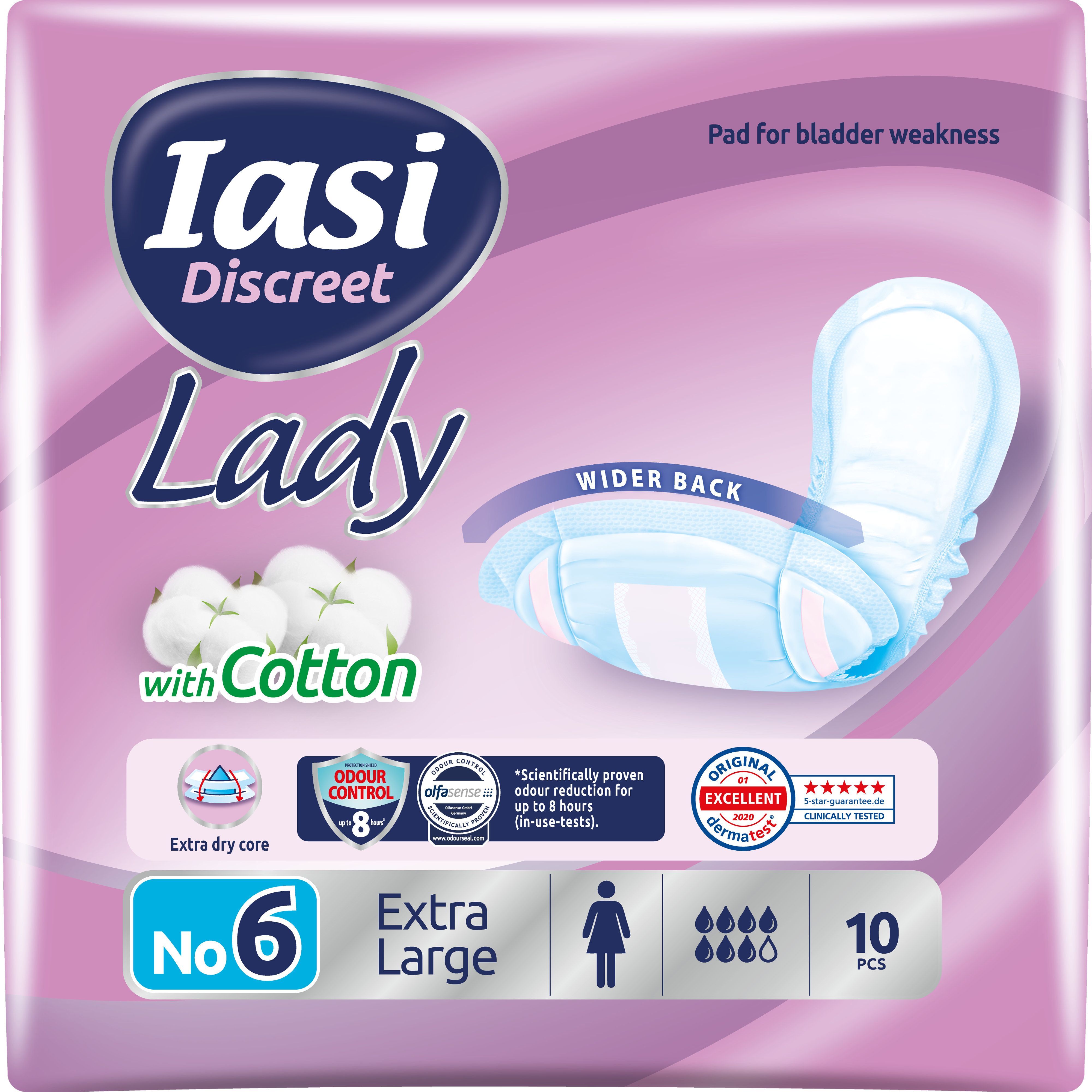 IASI Discreet LADY, Assorbenti per perdite urinarie Femminili Moderate, Taglia XL, 10 Unità