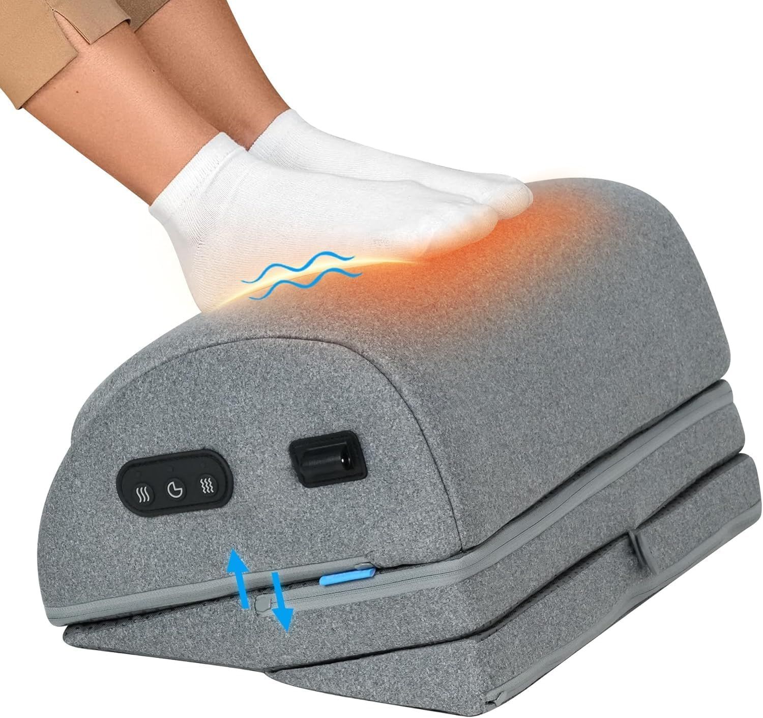 Grauer Fußhocker mit Heizfunktion und Vibrationsmassage.