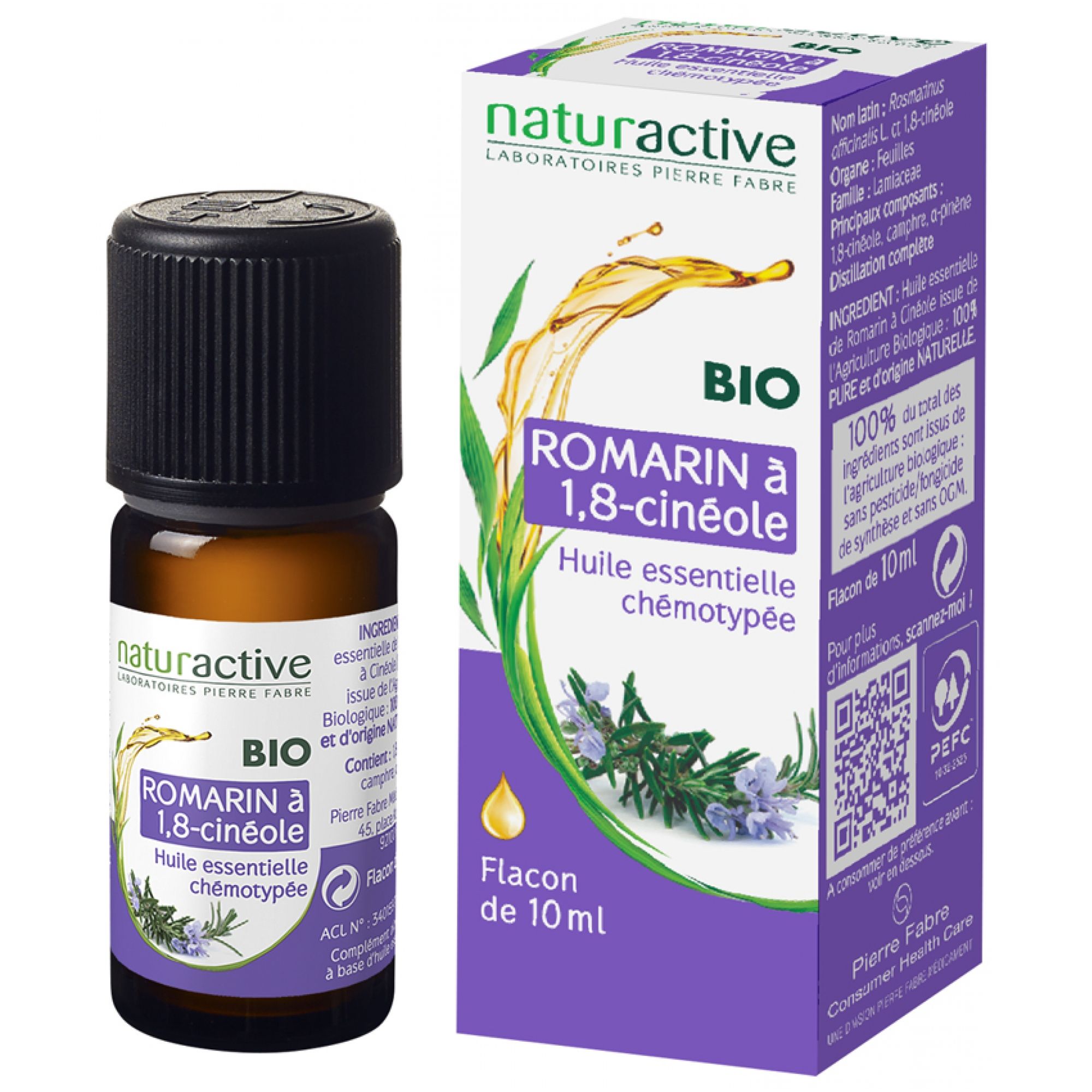 Naturactive Bio-Ätherisches Öl Rosmarin mit 1,8-Cineole (Rosmarinus Officinalis L. ct 1,8-Cineole) 3x8x3 cm