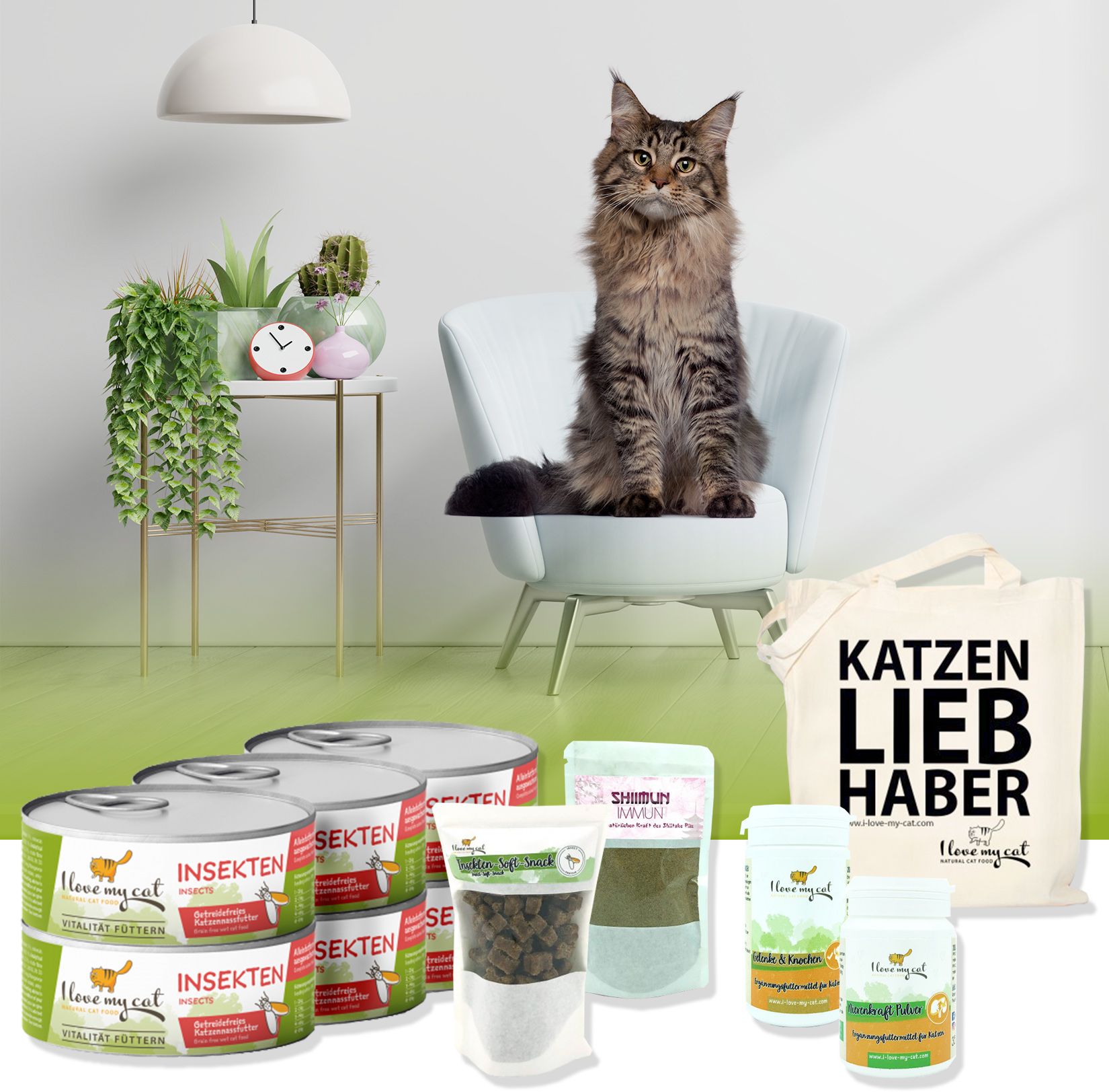 I love my cat Sparset für Maine Coon Nassfutter und Soft-Snacks mit Insekten Nahrungsergänzung 835 g Set