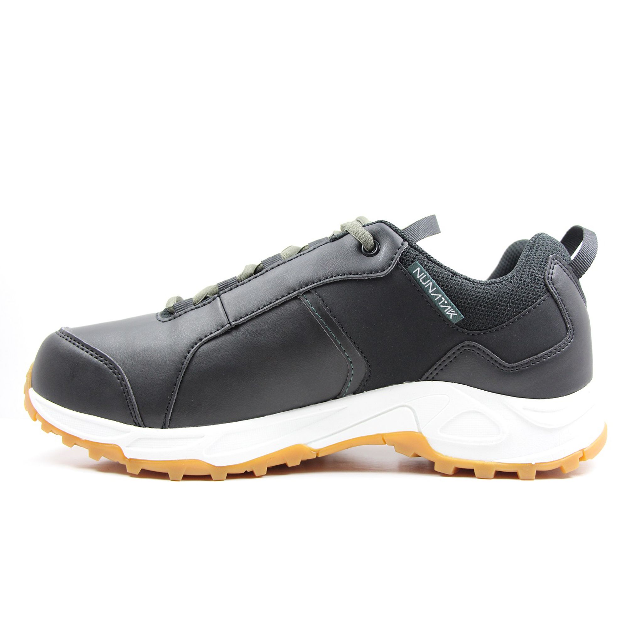 Prothesenschuh C20, schwarz, weiß und braun. Schnürsenkel, Mesh-Einsatz, Gummisohle. Seitlich, NUNATAK-Logo.
