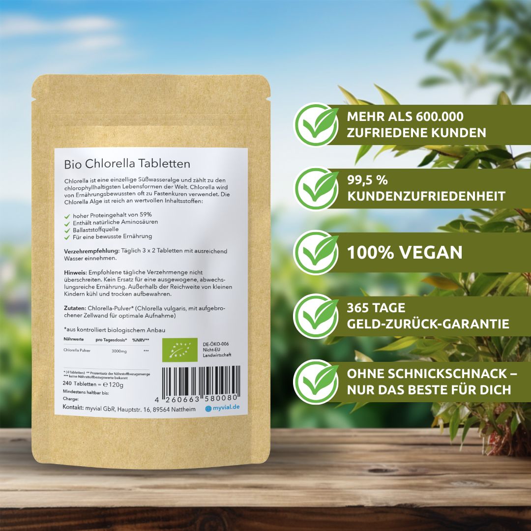 myvial® Bio Chlorella Tabletten Presslinge - 240 St mit Eisen & B12 - vegan