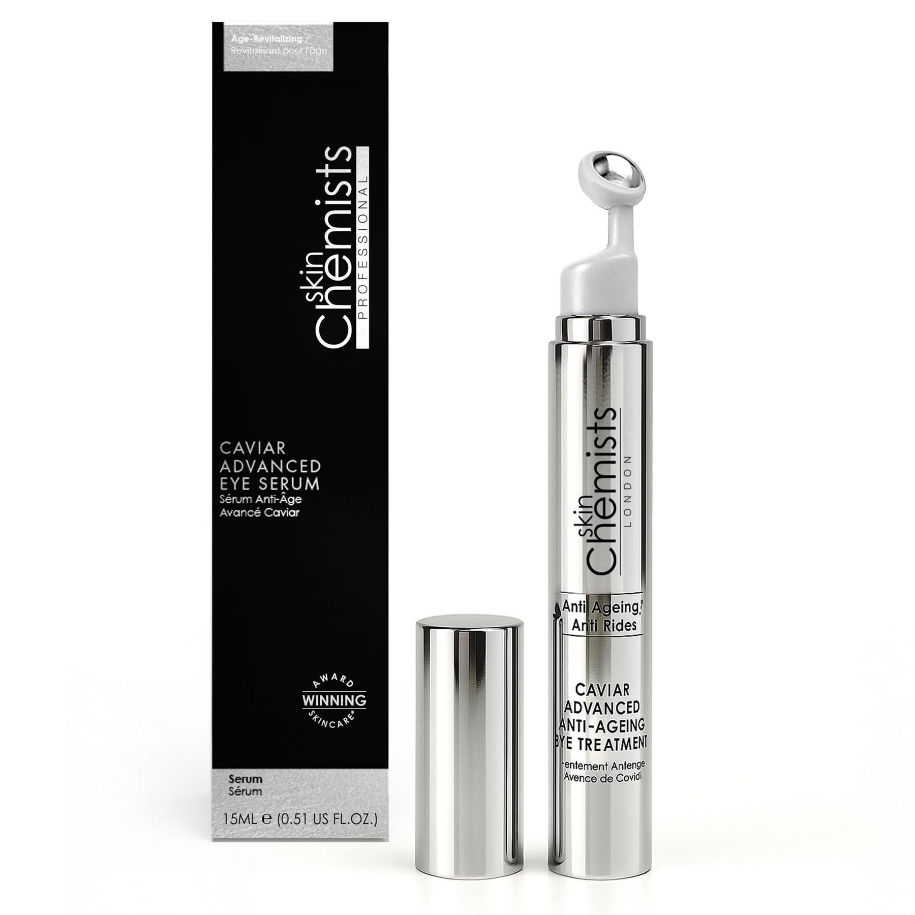 SkinChemists Augenpflege-Serum mit Applikator und Umverpackung.