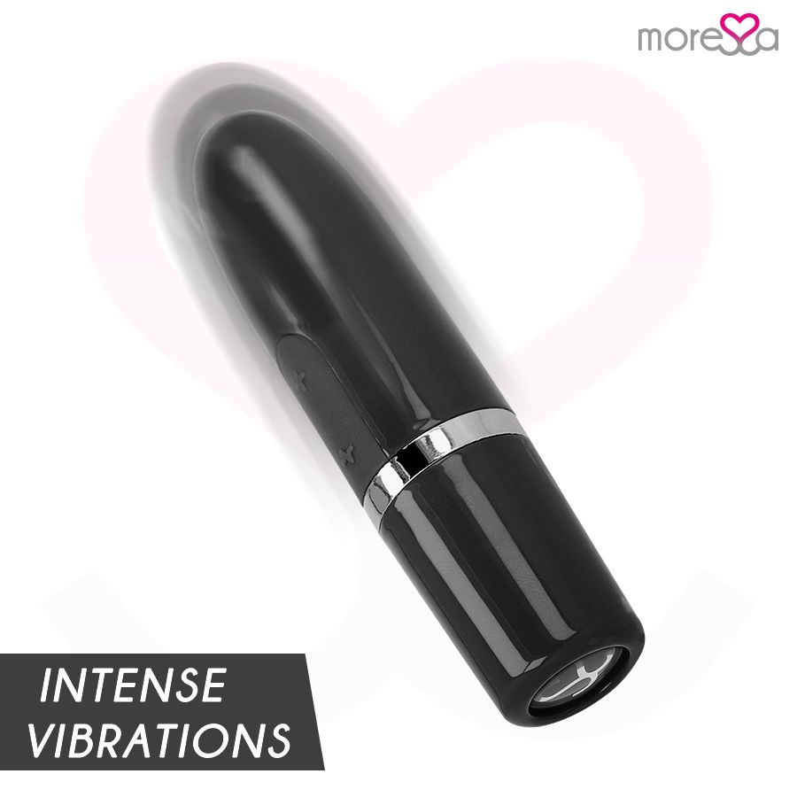 Schwarzer, ovaler Stimulator mit silbernem Ring und Bedienfeld. Text: Intense Vibrations.