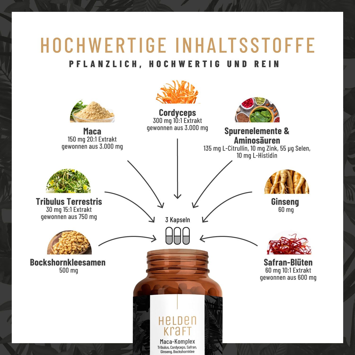 Maca Komplex u.a. mit Tribulus Terrestris, Cordyceps, Bockshornklee - Heldenkraft - NATURTREU®