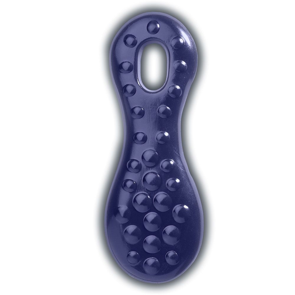 Blaues Massage-Pad mit Noppen und Loch. Tropfenförmig.