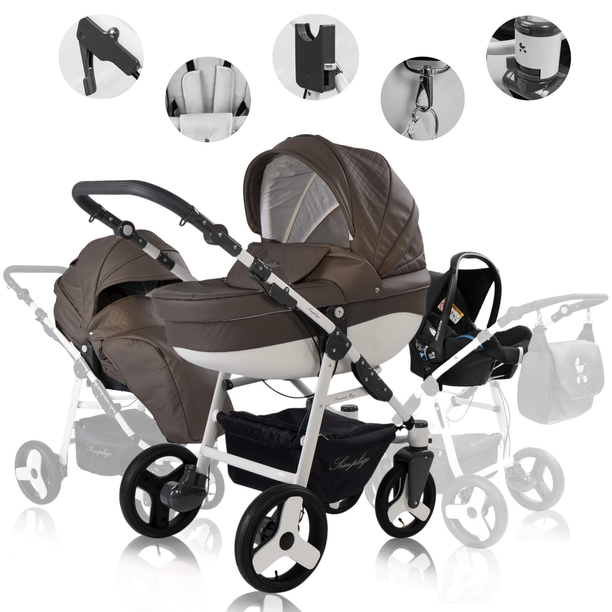 Friedrich Hugo Simpligo 3 in 1 Kinderwagen mit original Maxi Cosi, Schlamm (Kunstleder)