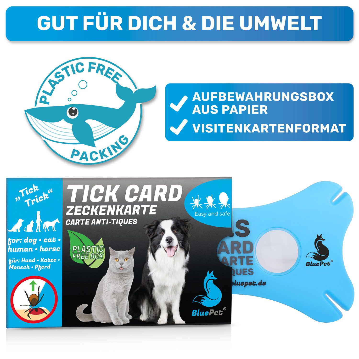 BluePet Zeckenkarte Zeckenentferner  mit Lupe