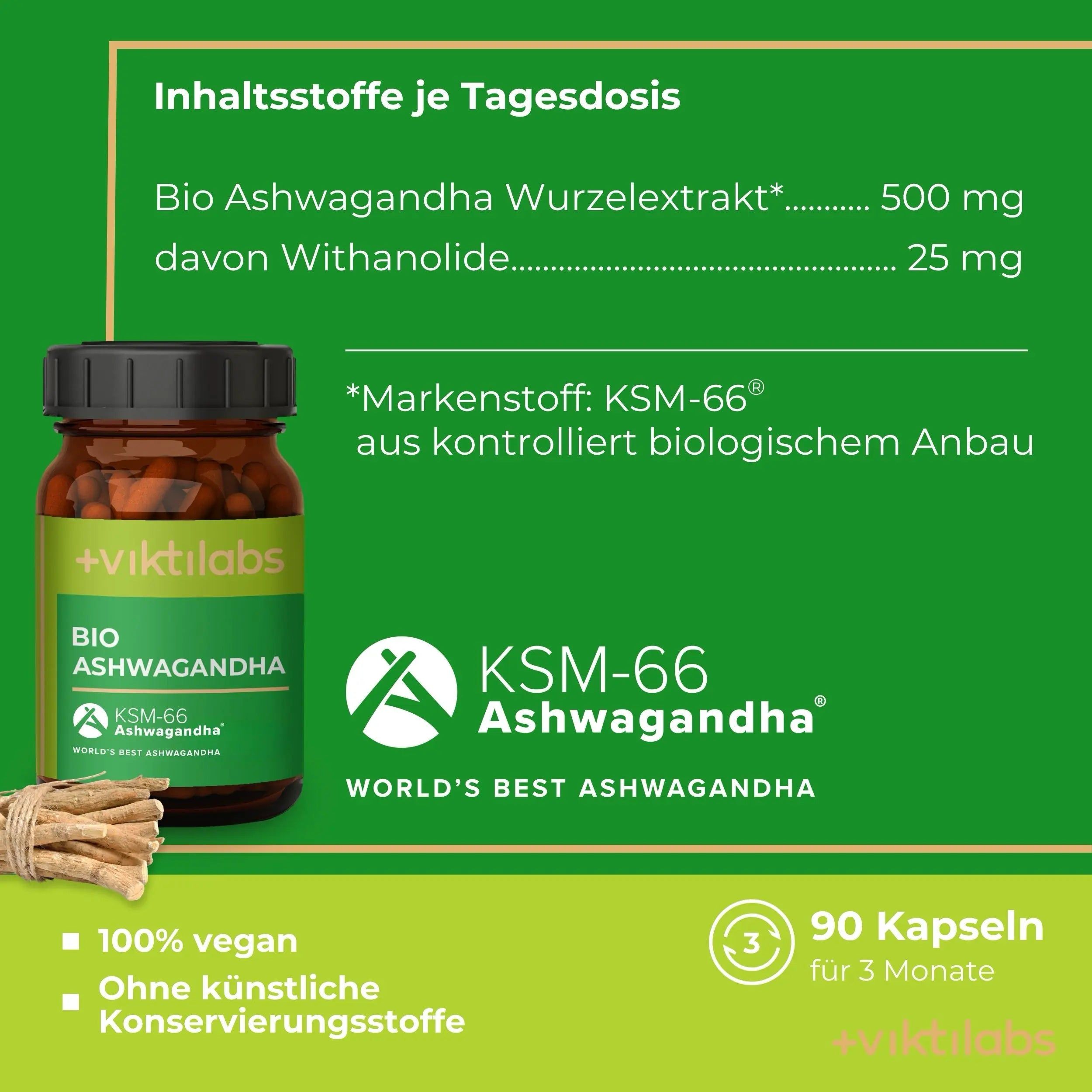 Viktilabs Bio Ashwagandha: Hochwertiger Wurzelextrakt mit Withanoliden (KSM-66®)
