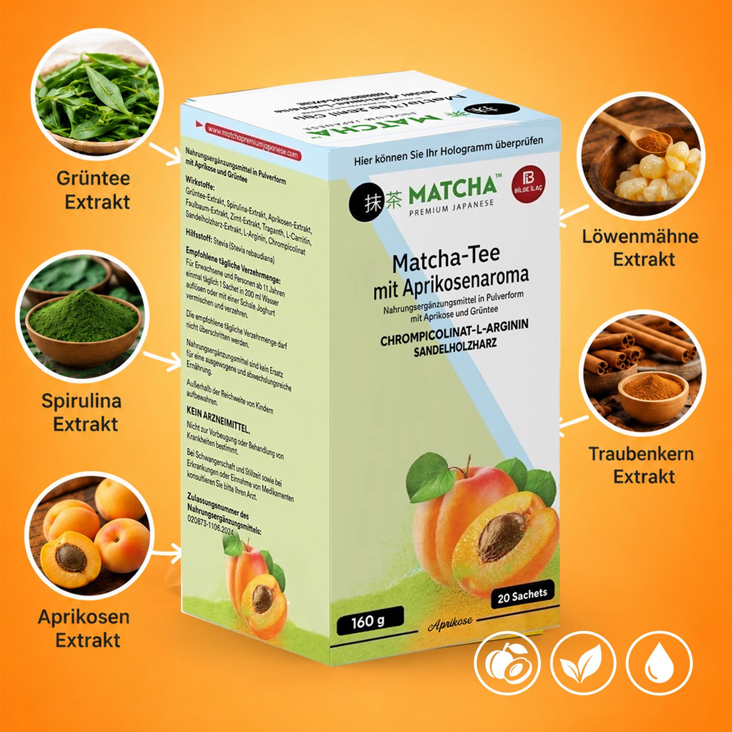 Bilge İlaç Matcha Tee mit Aprikosenaroma