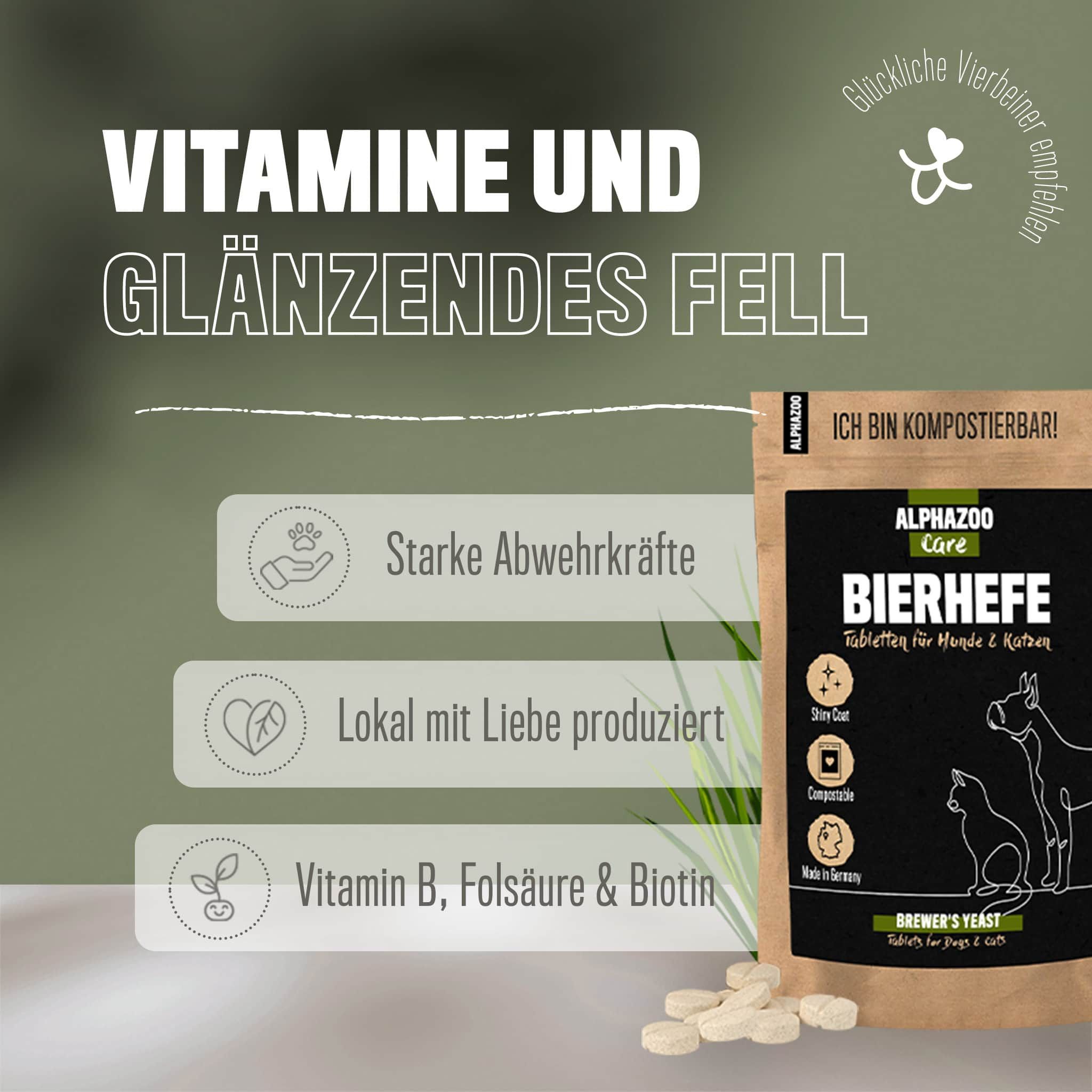 ALPHAZOO Bierhefe Tabletten I Hund Katze I Biotin I Vitamin B Komplex gegen Haarausfall & Schuppen