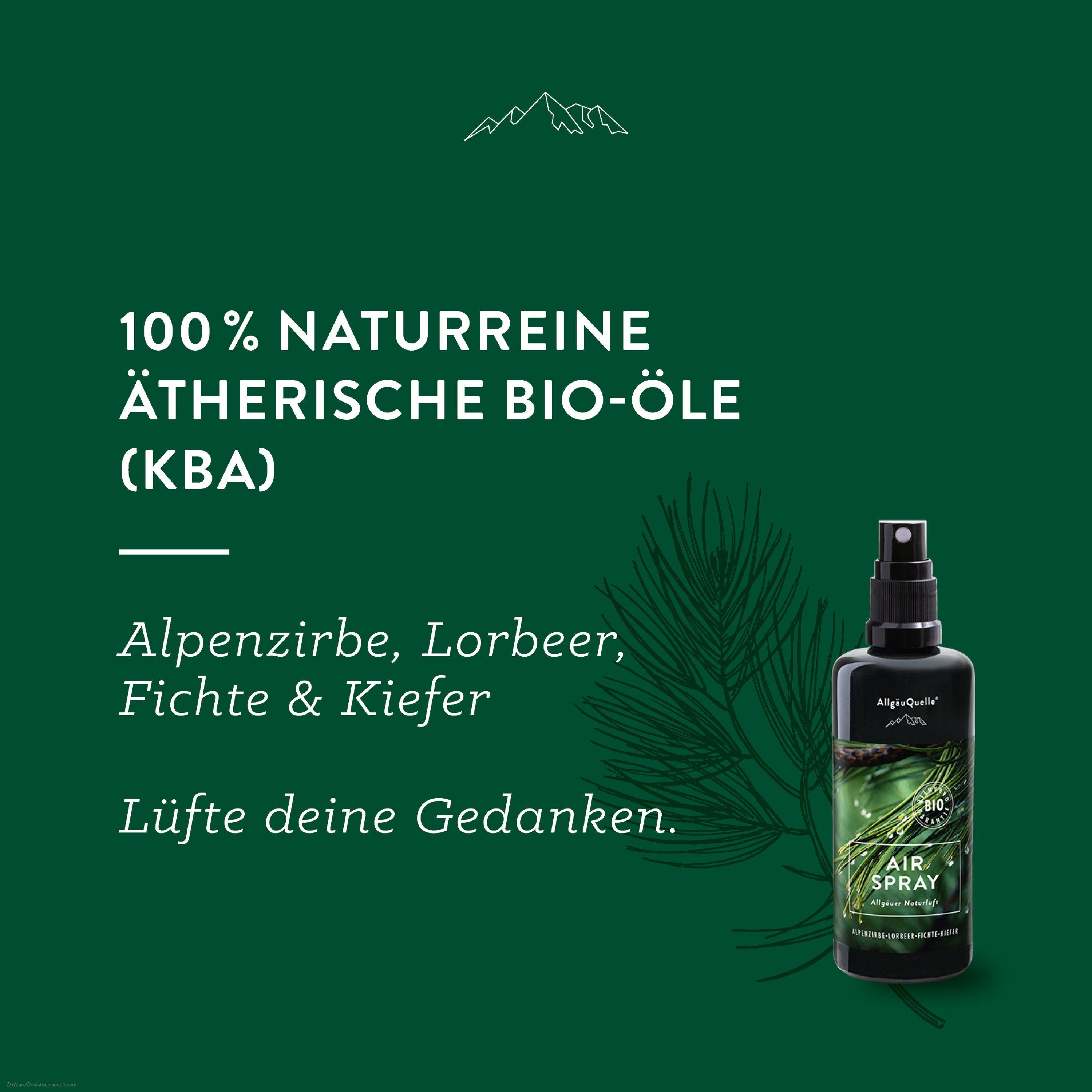 Allgäuquelle Bio Raumspray Lufterfrischer Duftspray Airspray Alpenzirbe, Lorbeer, Fichte und Kiefer