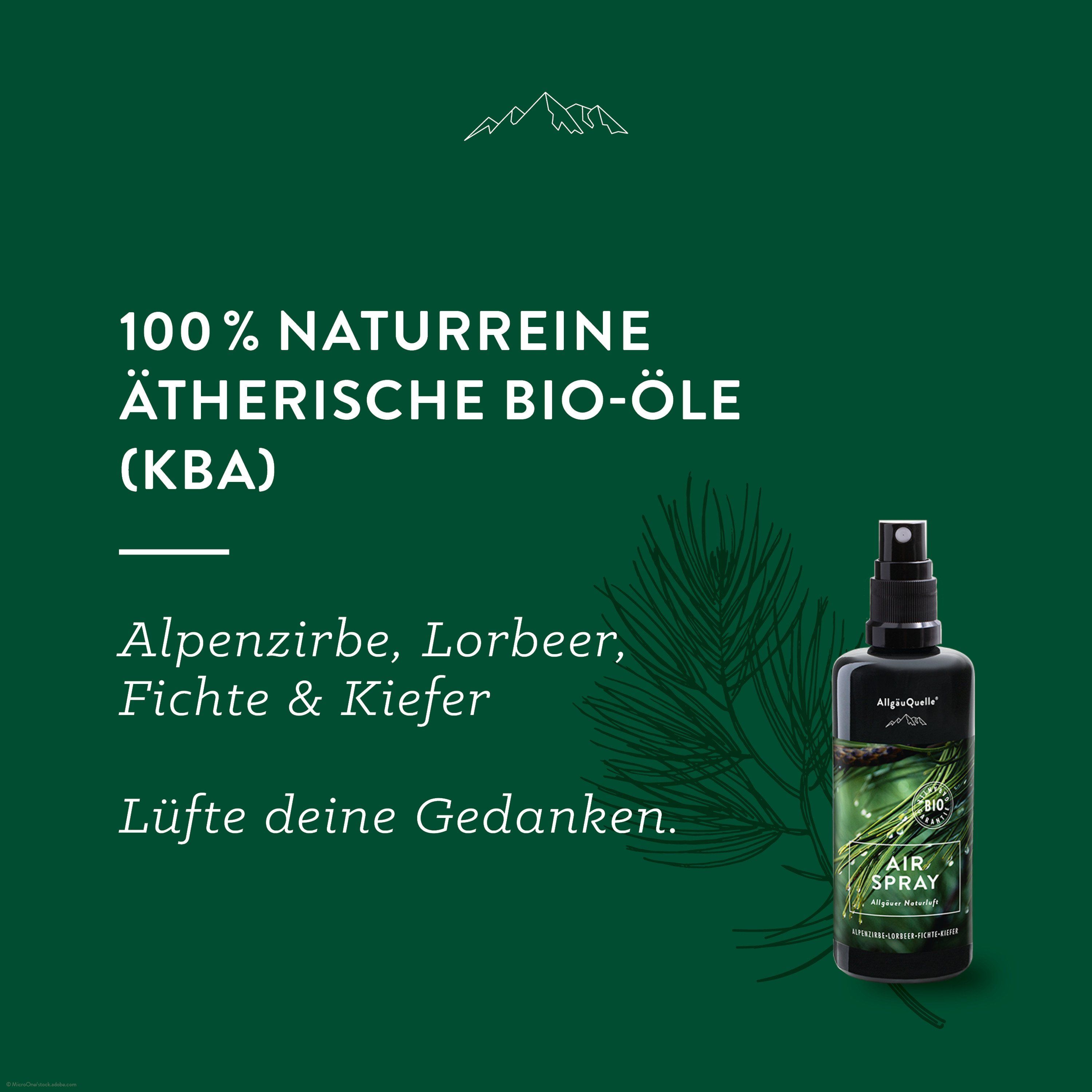 Allgäuquelle Bio Raumspray Lufterfrischer Duftspray Airspray Alpenzirbe, Lorbeer, Fichte und Kiefer 100 ml Spray